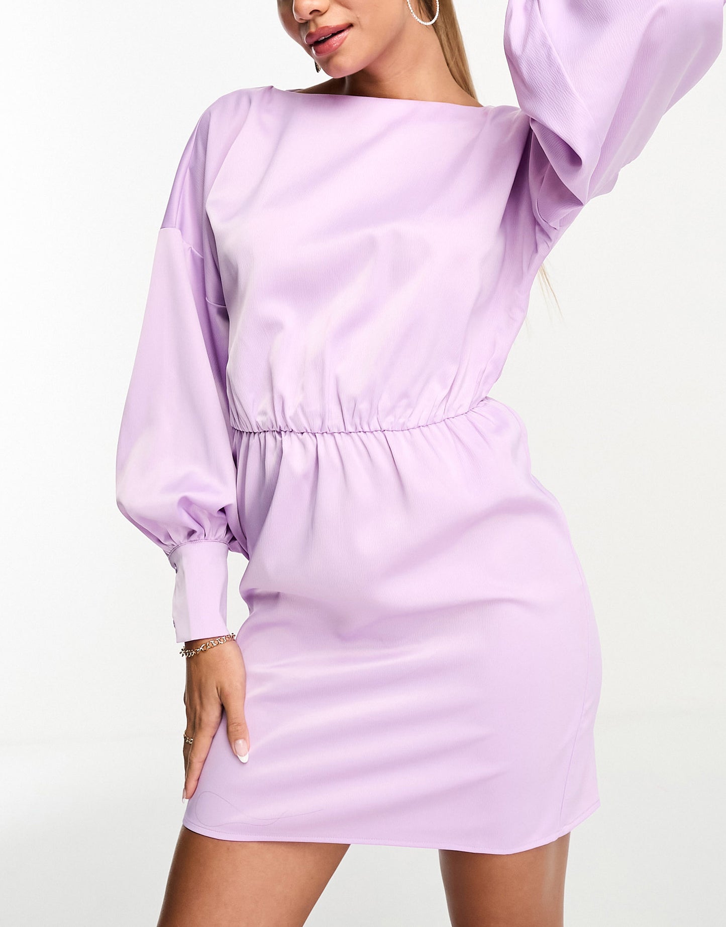 In The Style exclusive satin mini tie back dress in lilac