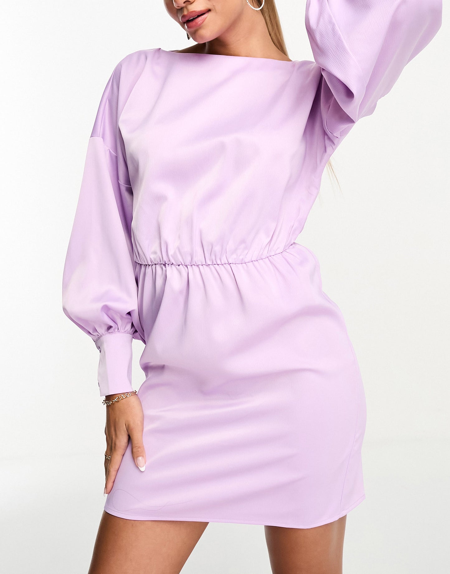 In The Style exclusive satin mini tie back dress in lilac