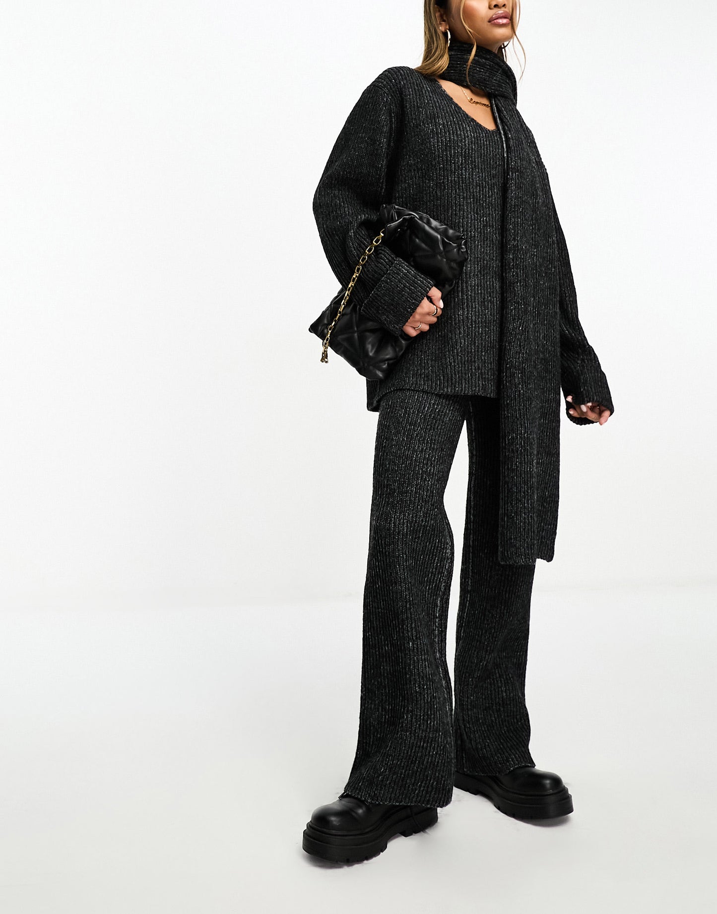 4th & Reckless knitted jumper with scarf co-ord in black