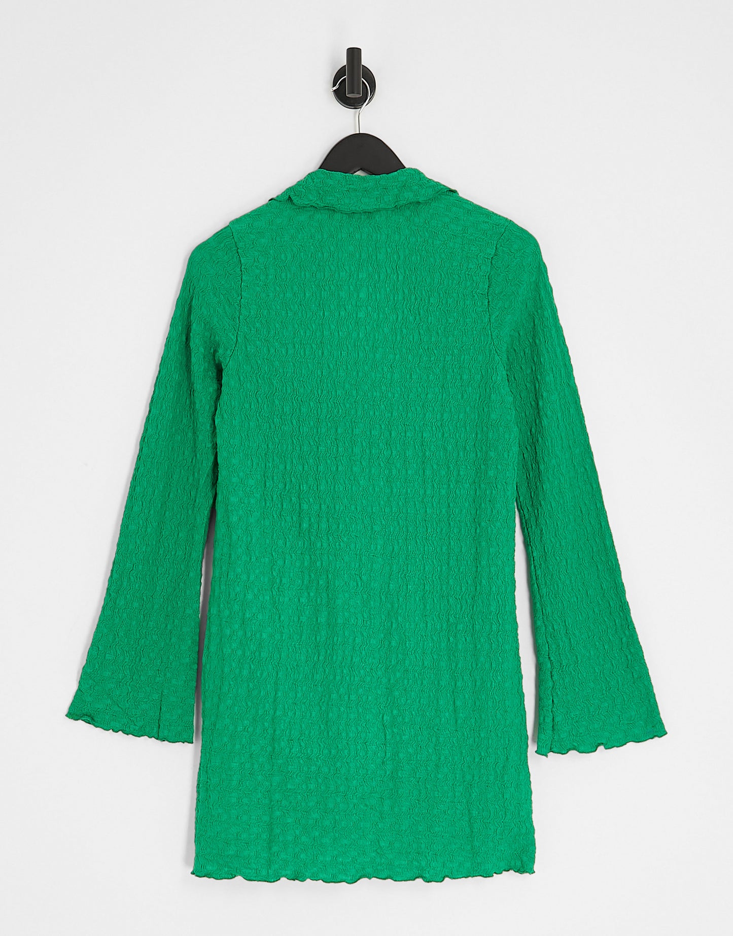 Monki long sleeve collar mini dress with lettuce hem edge in green