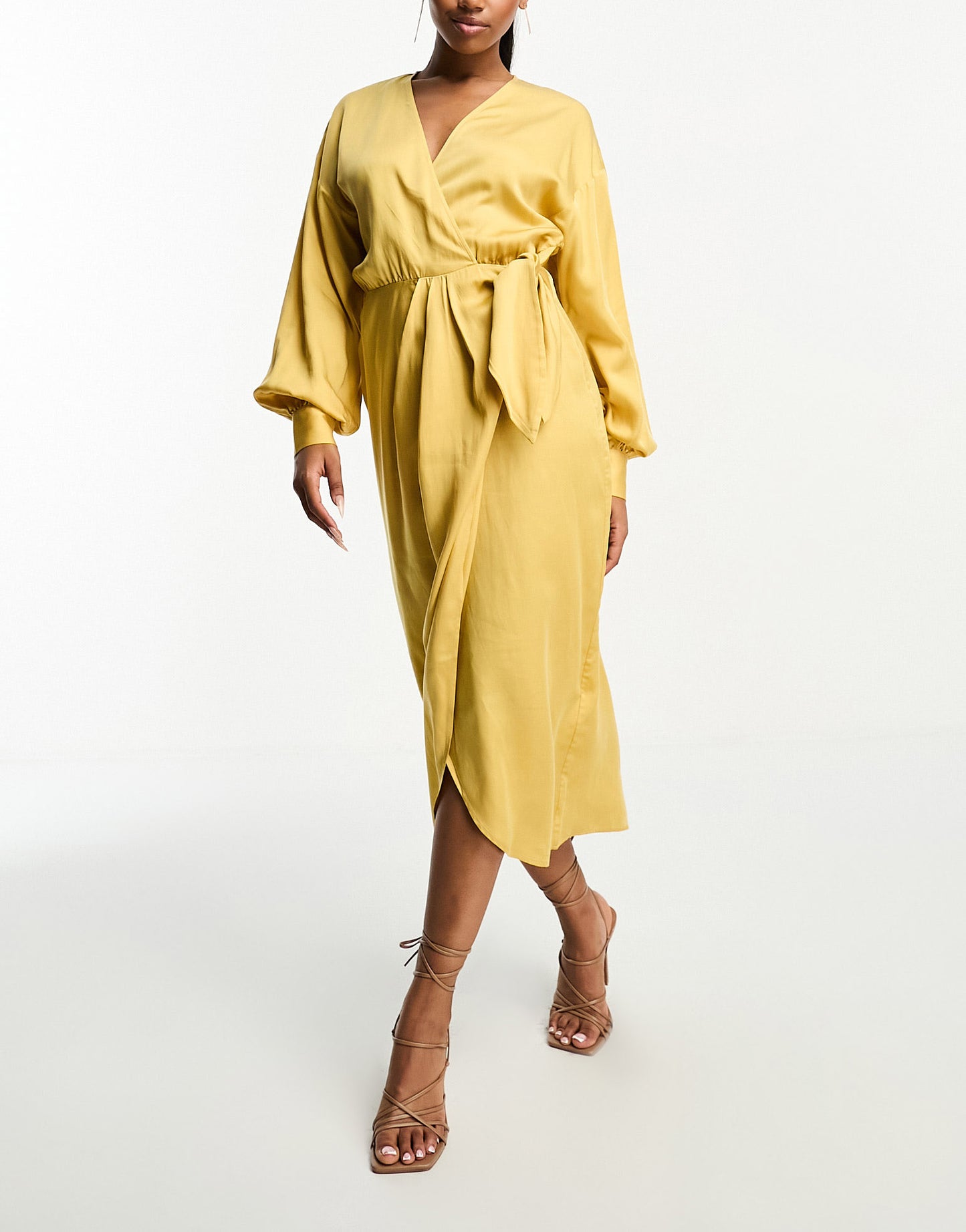 & Other Stories midi wrap dress in dusty yellow