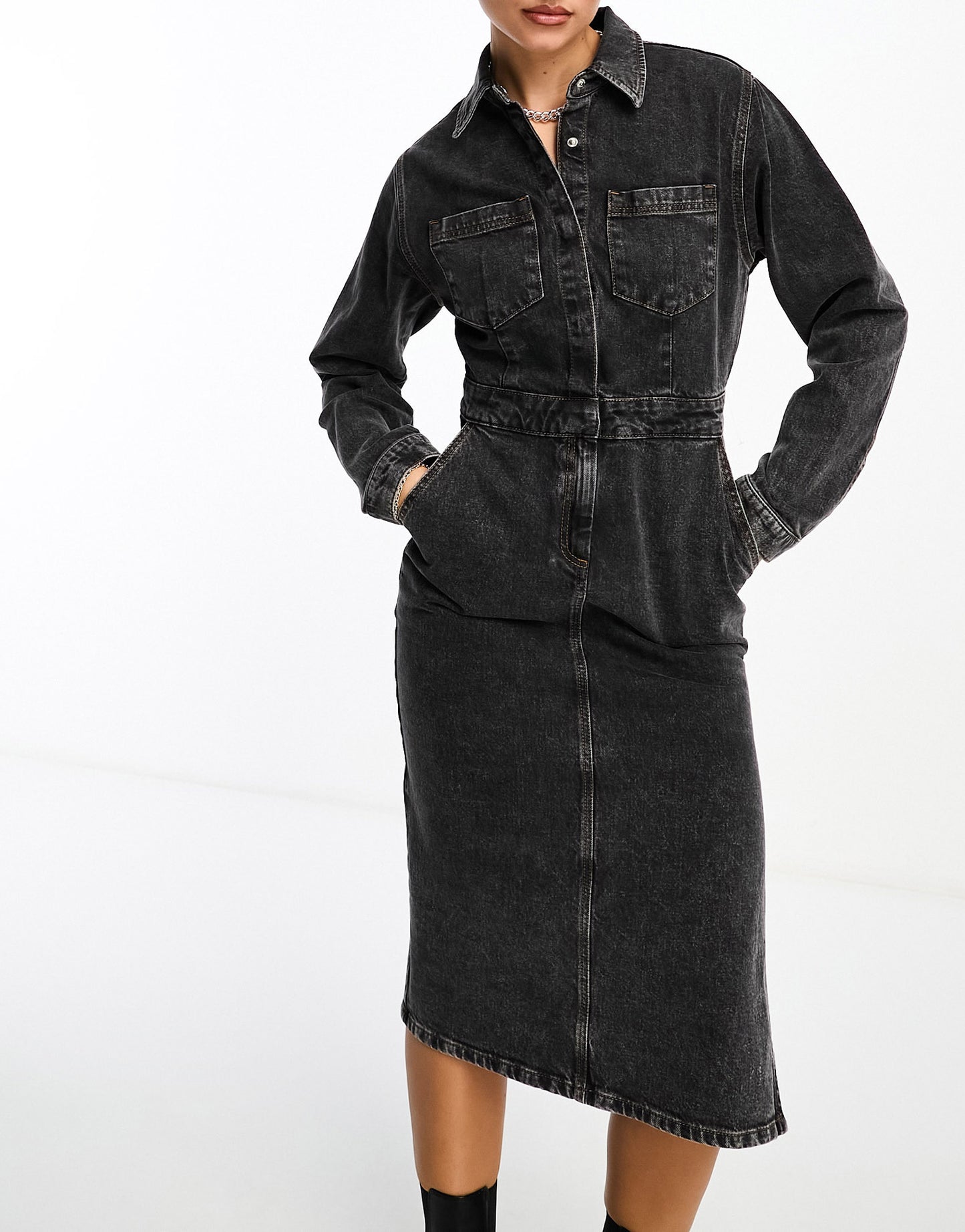 ASOS DESIGN denim midi dress in washed black