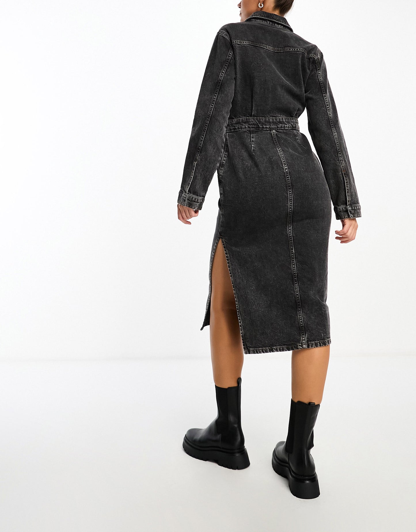 ASOS DESIGN denim midi dress in washed black