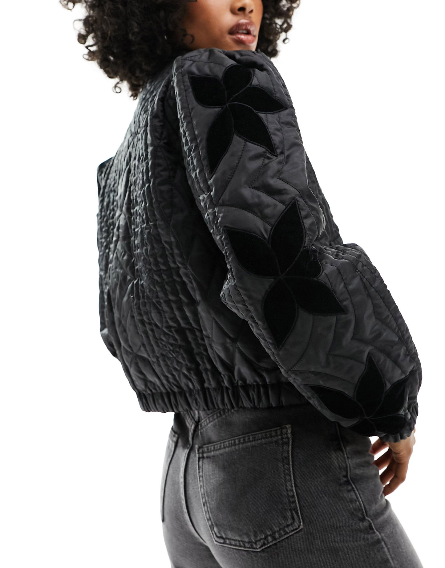 Free People quilted velvet inlay jacket in black