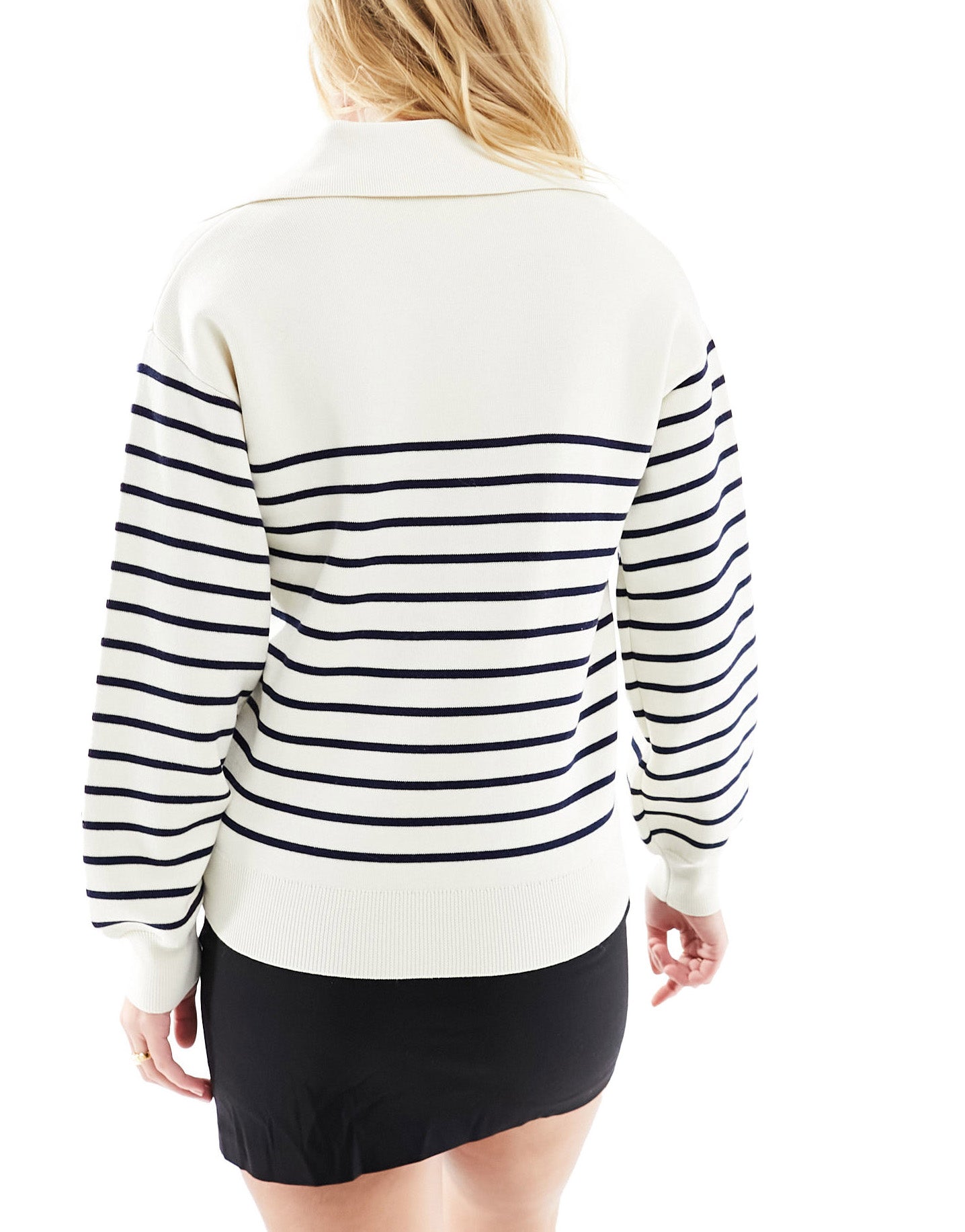 & Other Stories knitted cotton jumper with half zip collar in white and blue stripe