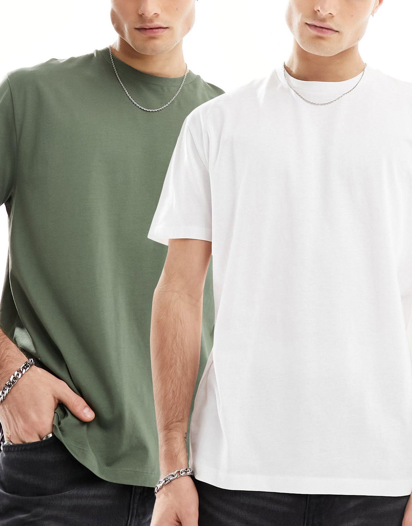 ASOS DESIGN 2 pack relaxed t-shirts in white and khaki