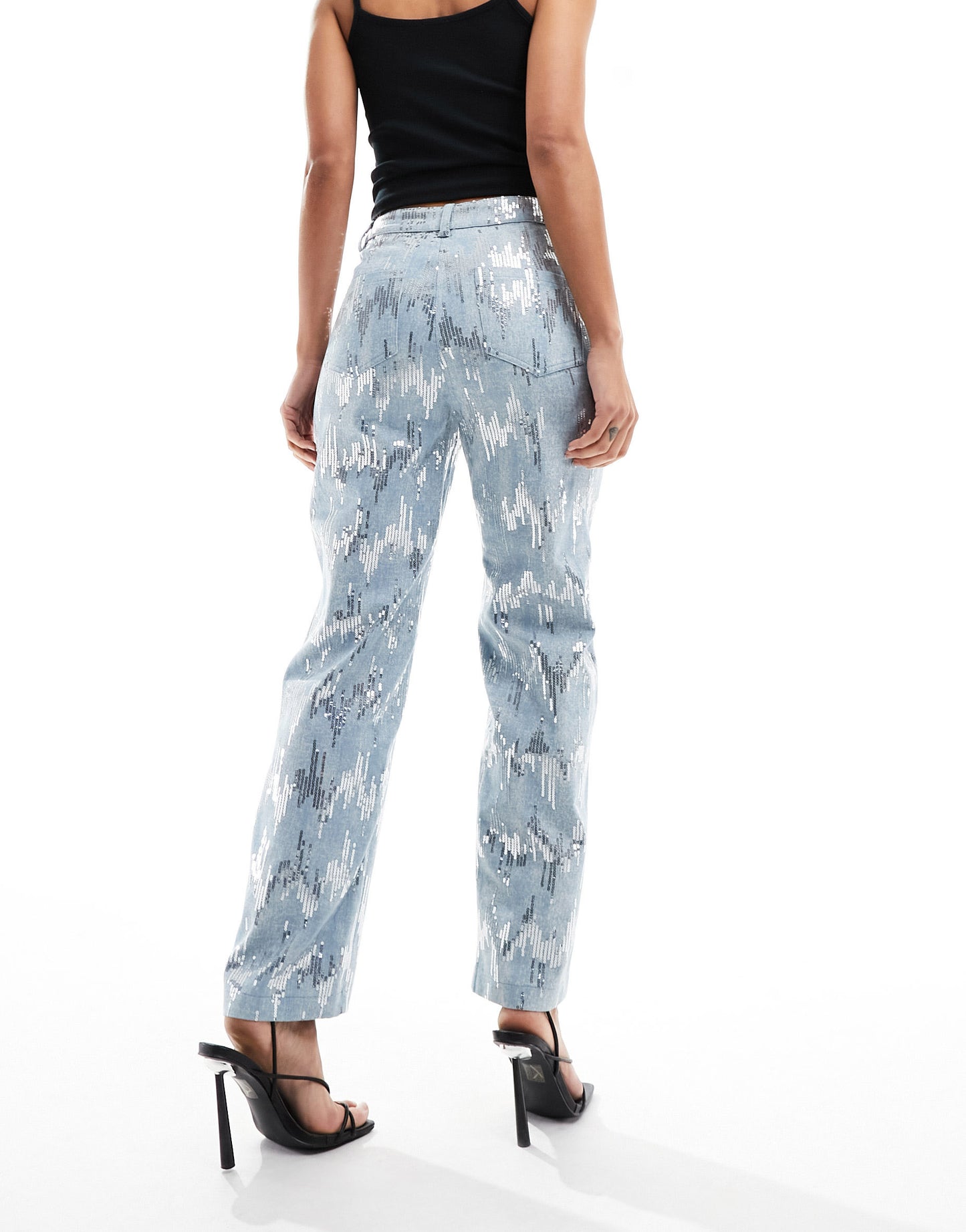 Amy Lynn Lupe trouser in sequin embellished denim effect