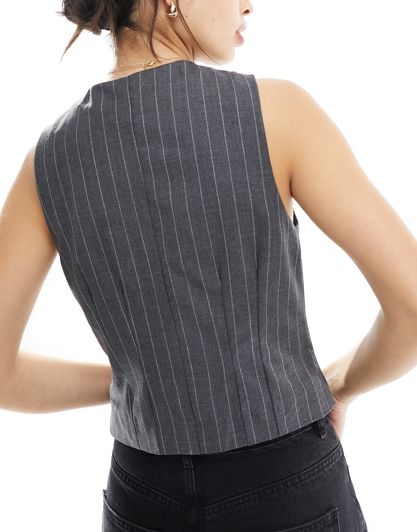 Pimkie tailored waistcoat in grey pinstripe