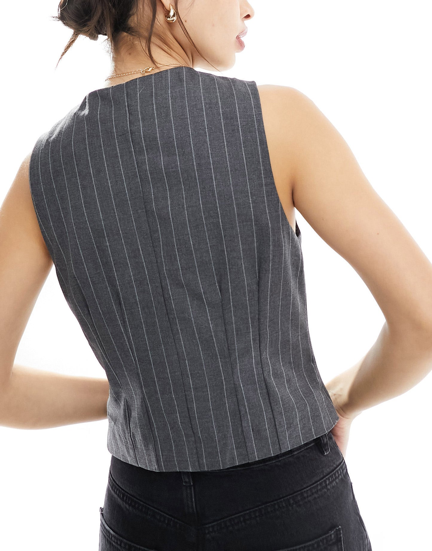 Pimkie tailored waistcoat in grey pinstripe