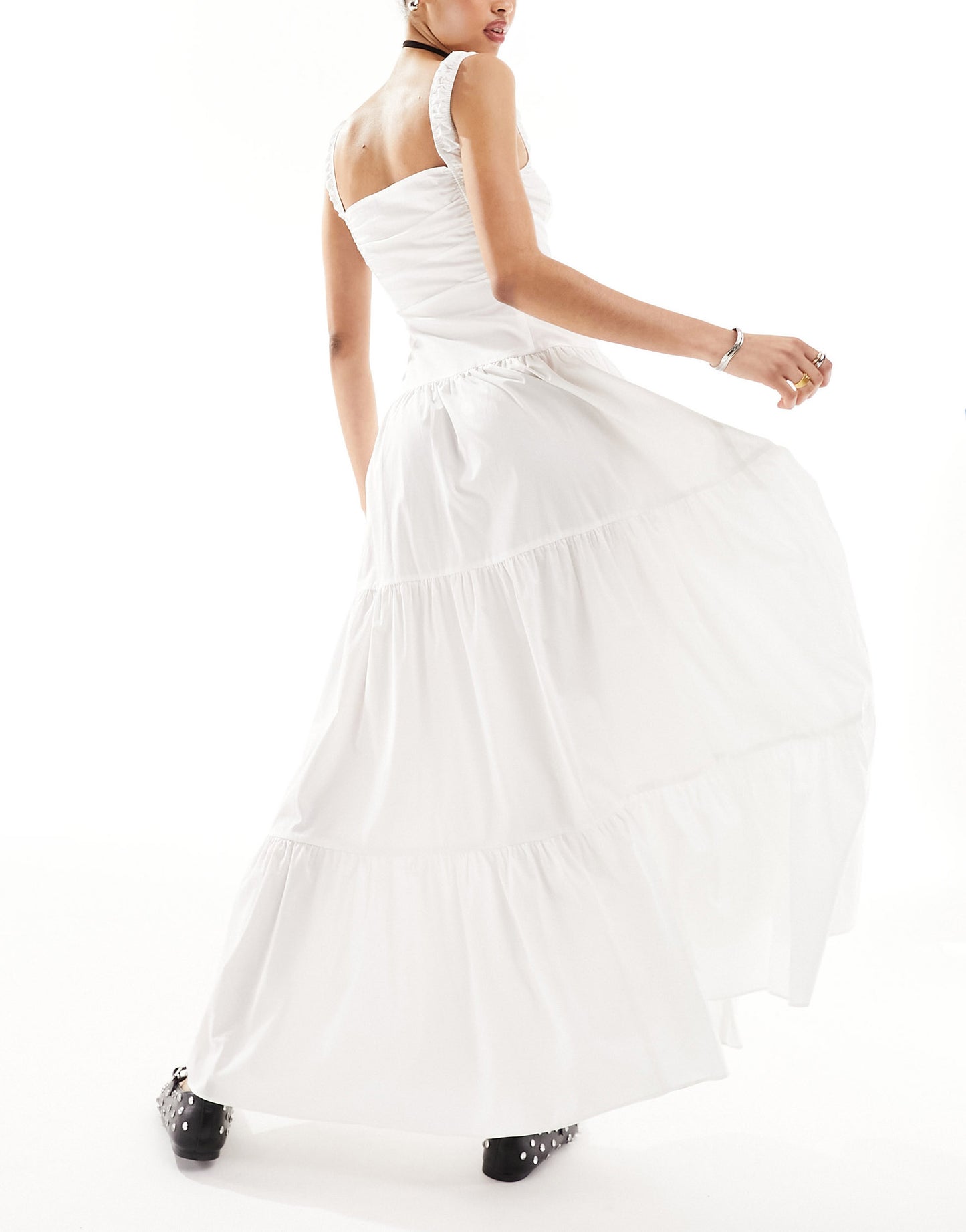 Lioness milkmaid tiered maxi dress in white