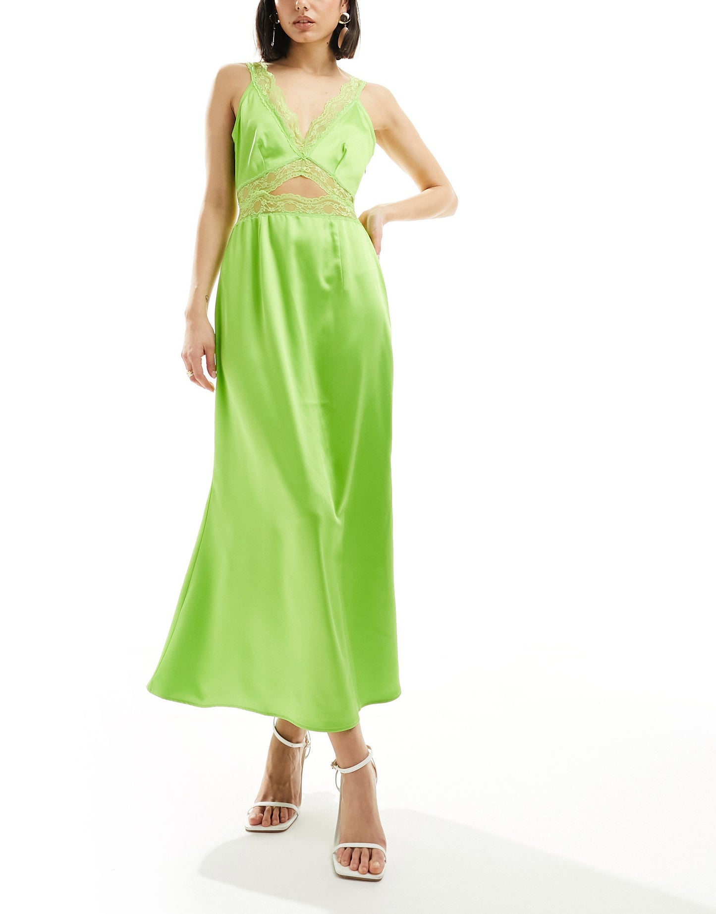 Never Fully Dressed lace insert midaxi dress in lime green