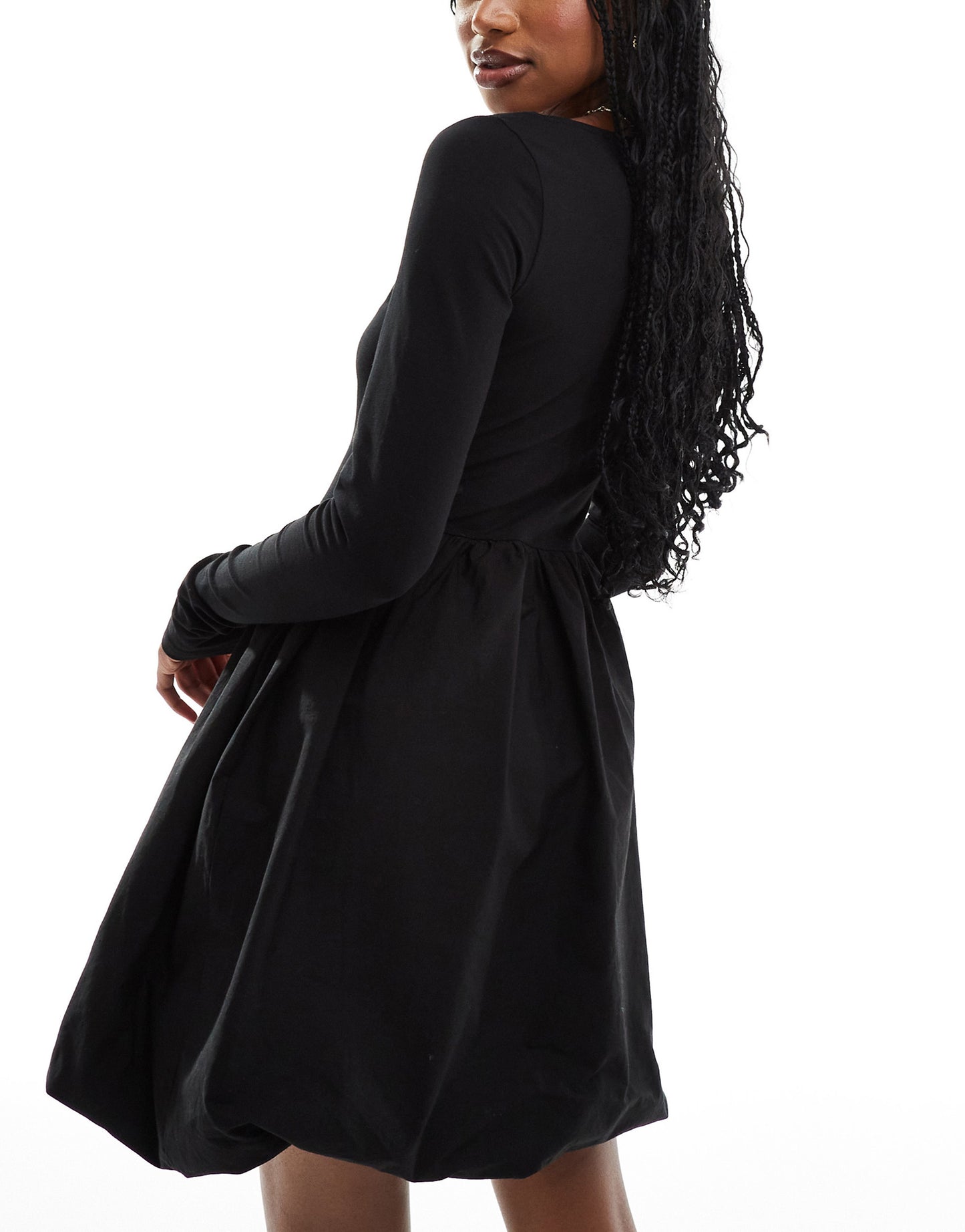 ASOS DESIGN square neck long sleeve mini dress with bubble hem in black