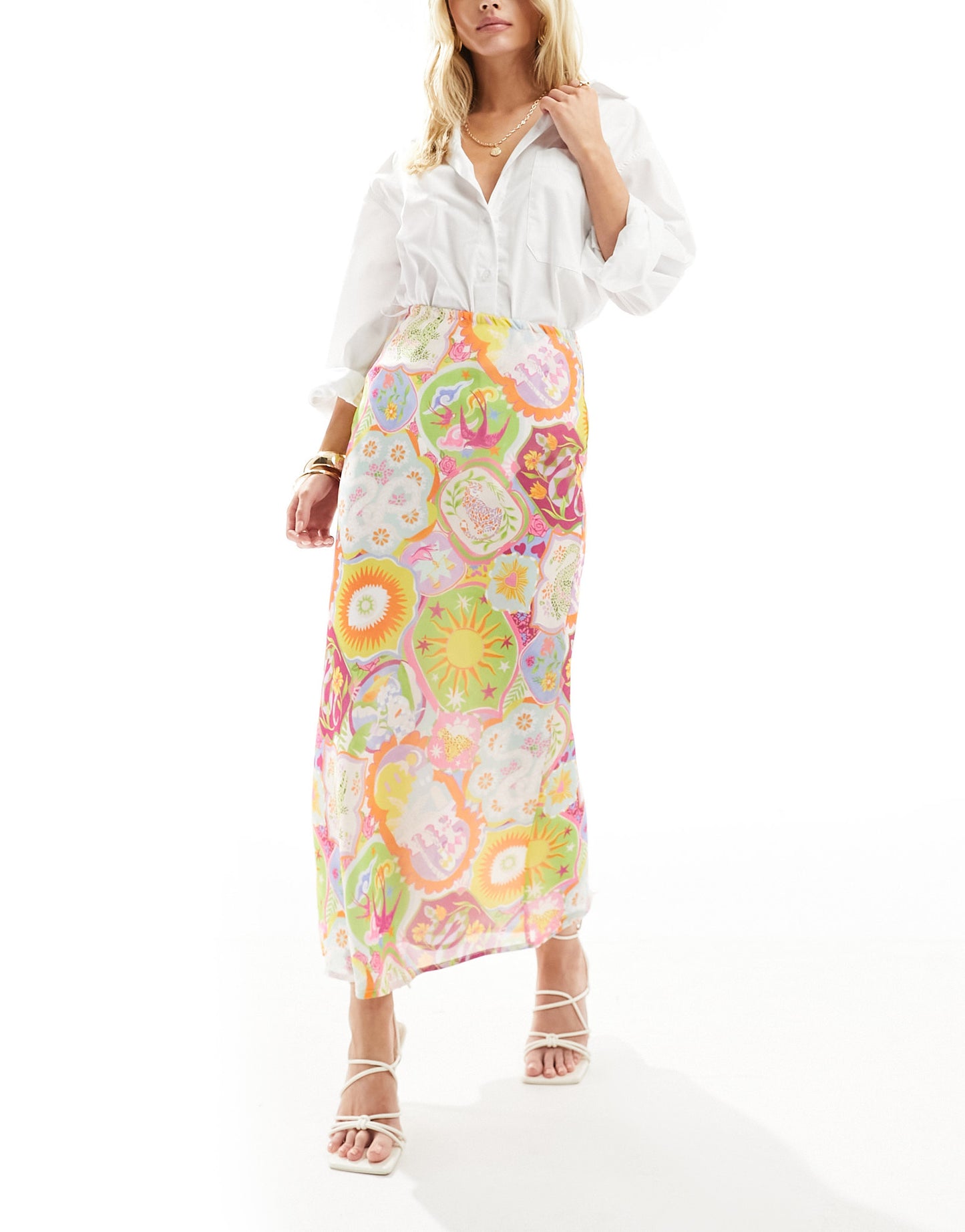 Never Fully Dressed Petite maxi skirt in mixed sunshine print