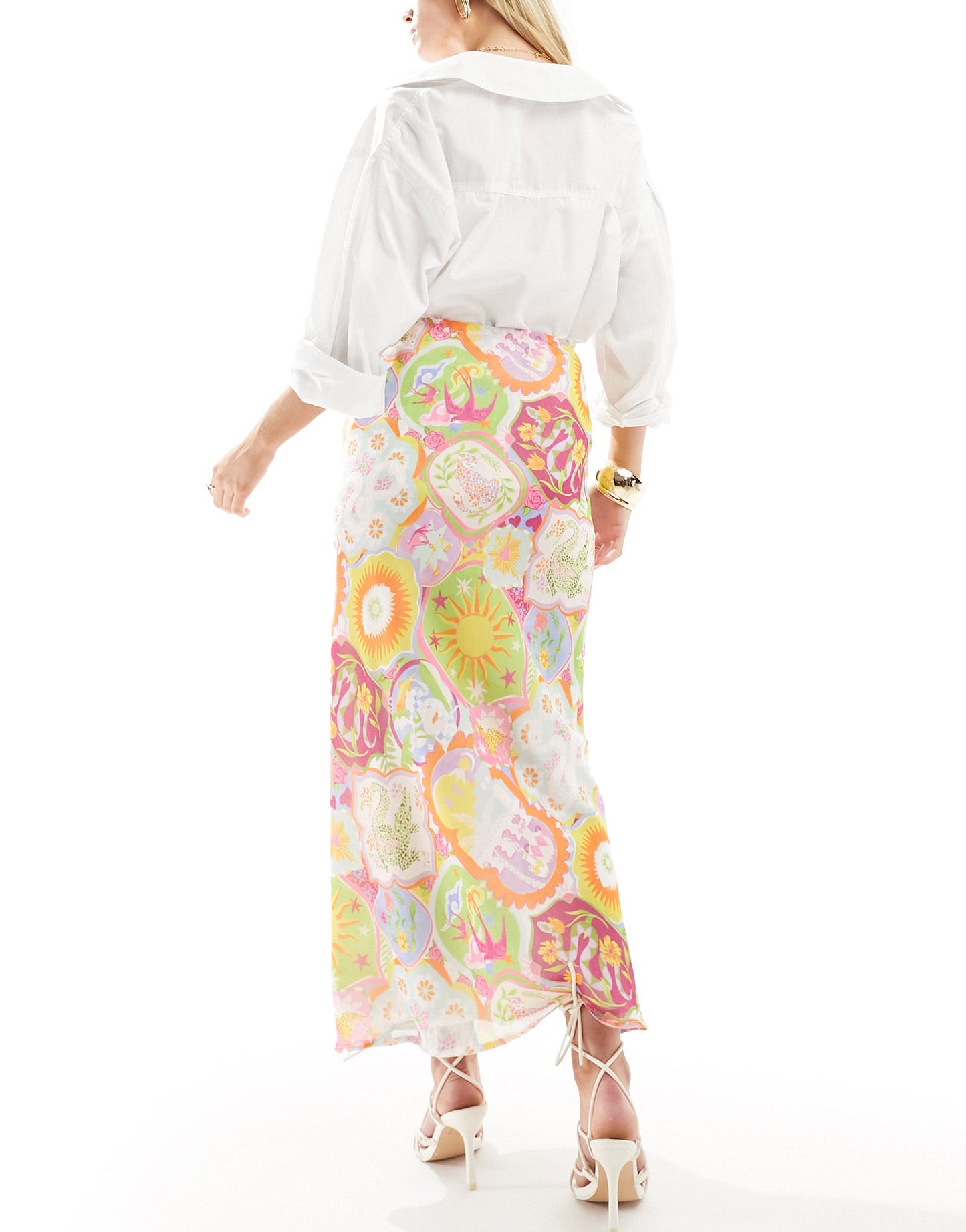 Never Fully Dressed Petite maxi skirt in mixed sunshine print