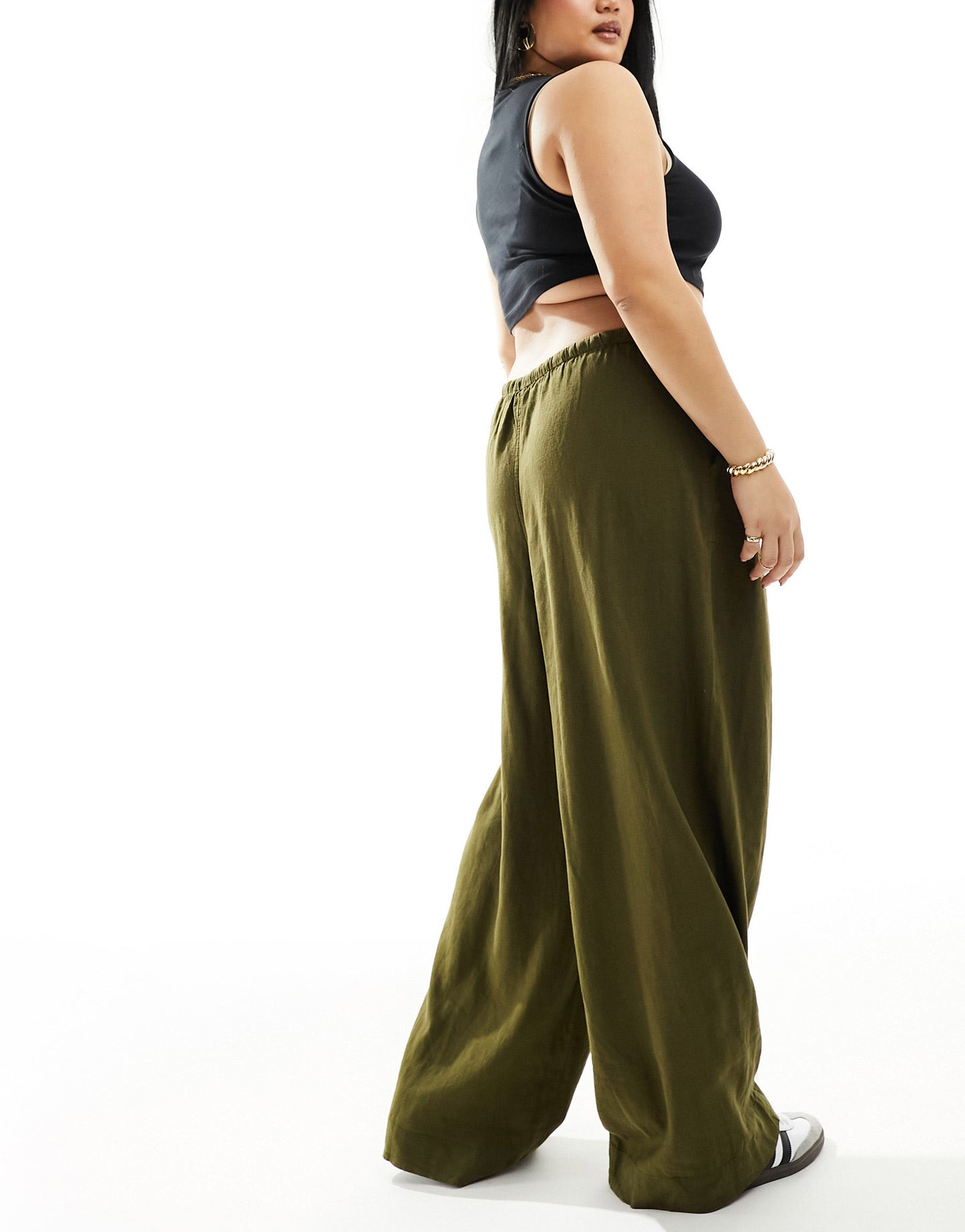 Nobody's Child Plus Shona wide leg trouser in khaki