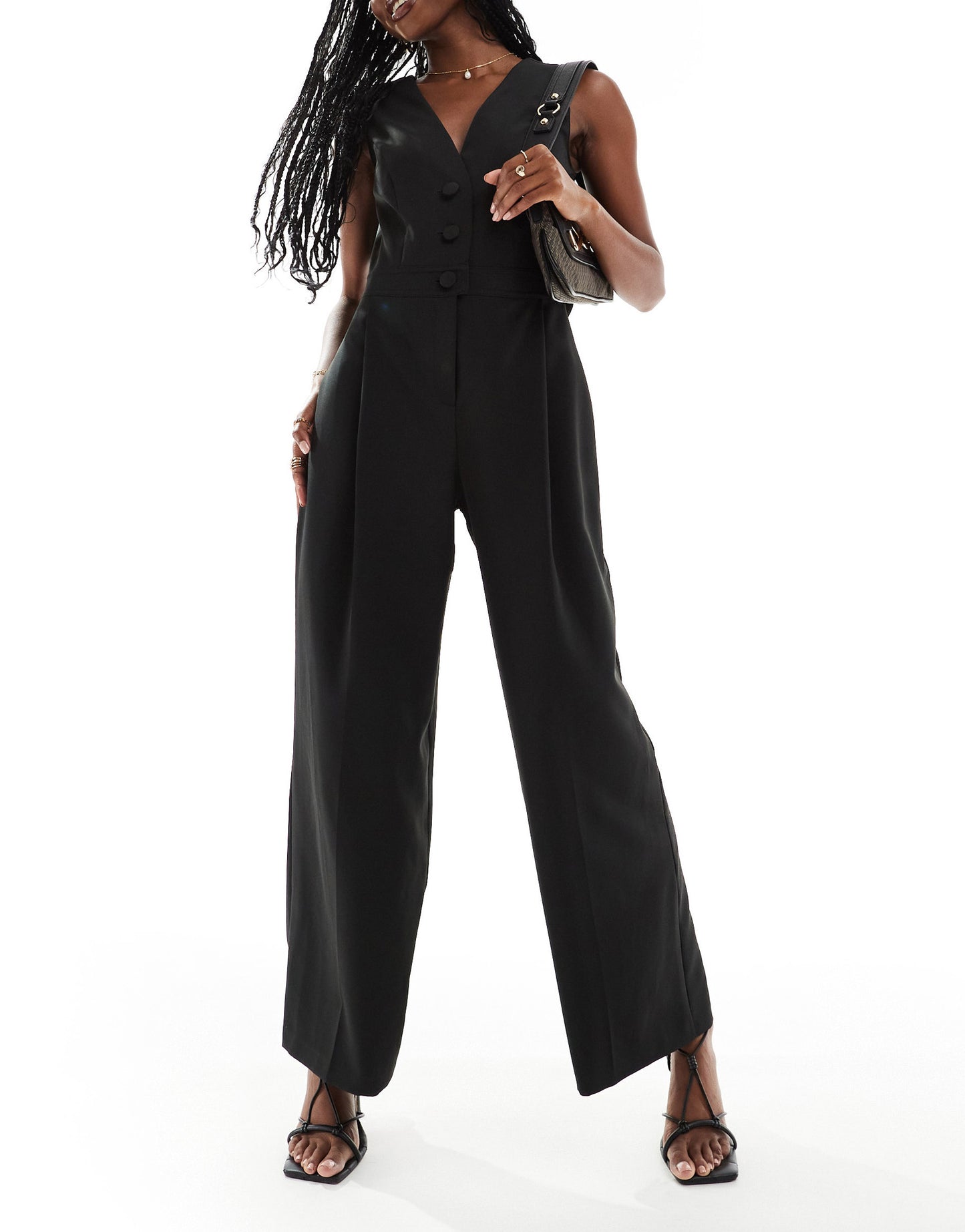River Island bow back jumpsuit in black