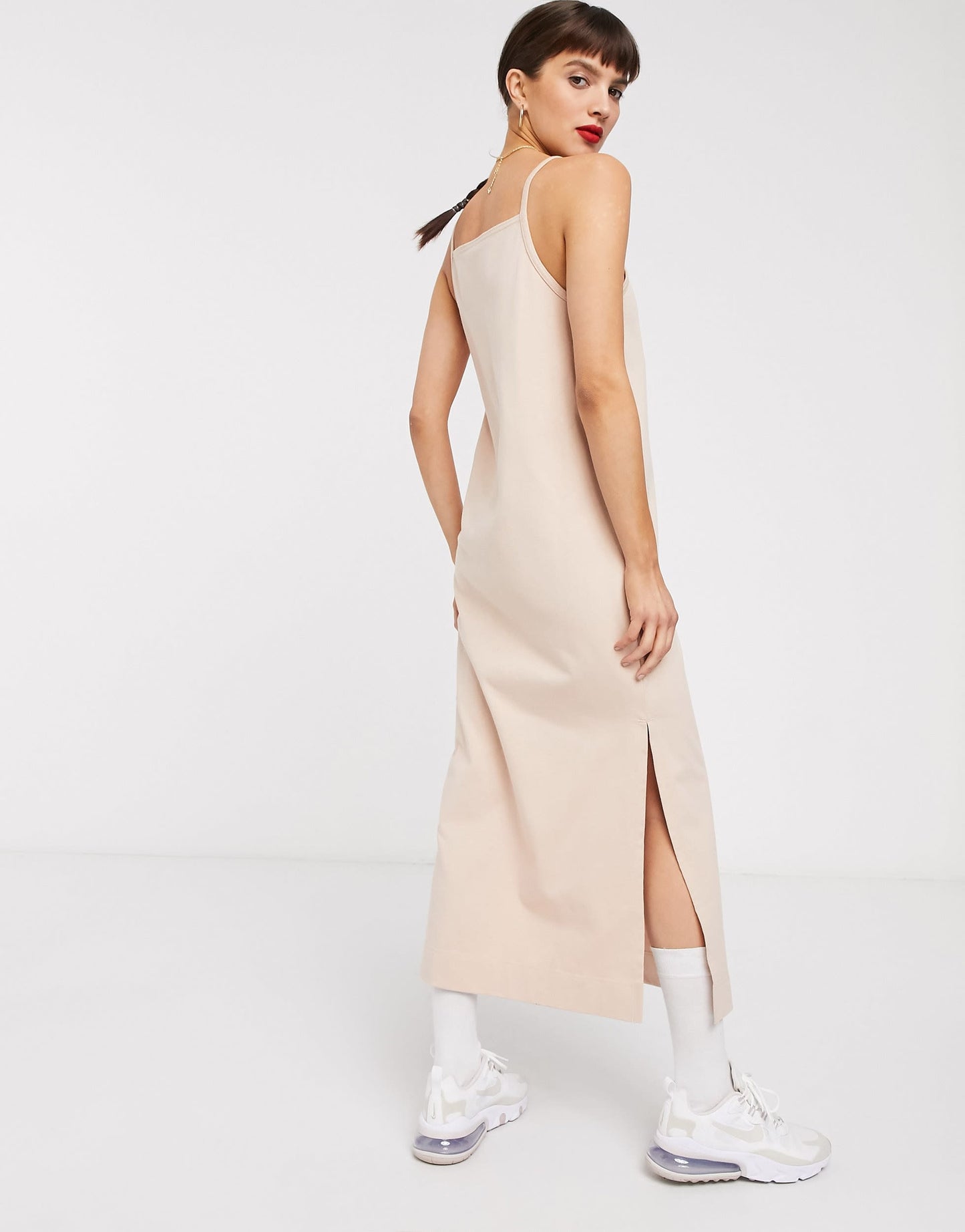 Nike premium jersey slip dress in beige
