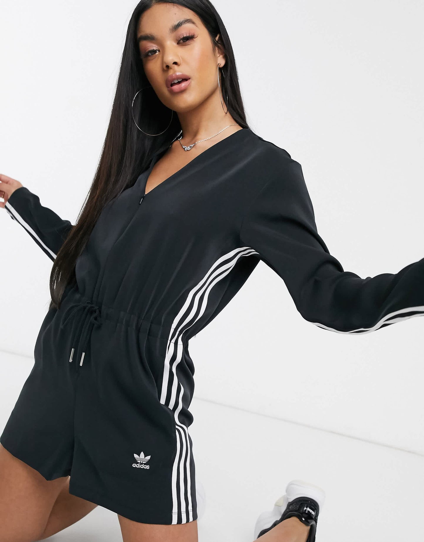 adidas Originals Bellista three stripe playsuit in black