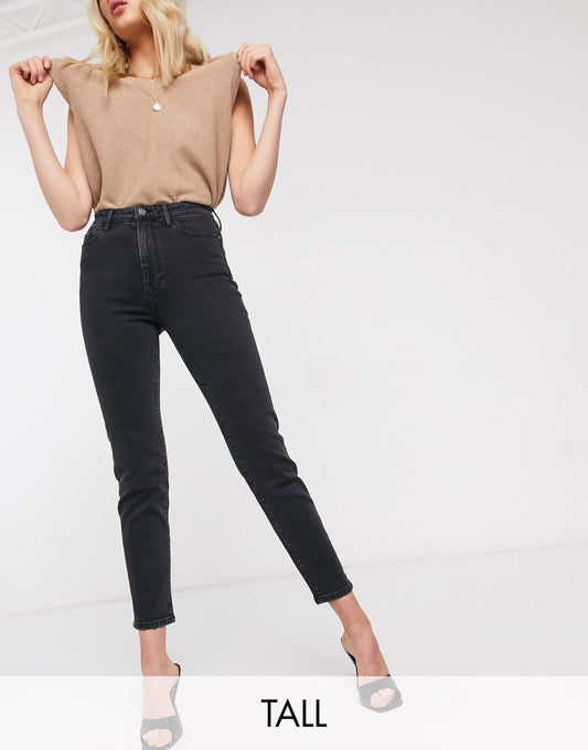 Stradivarius Tall slim mom jean with stretch in black wash