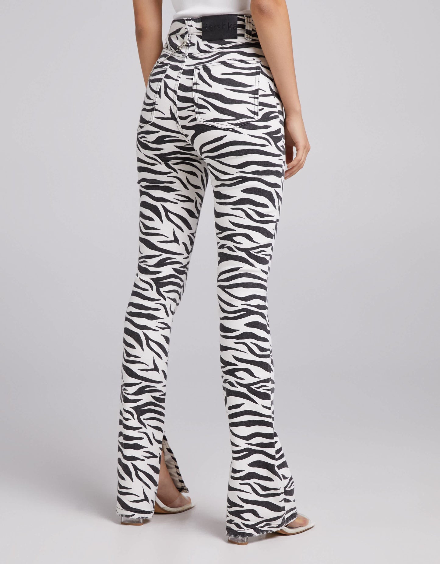 Bershka straight leg trouser in zebra print