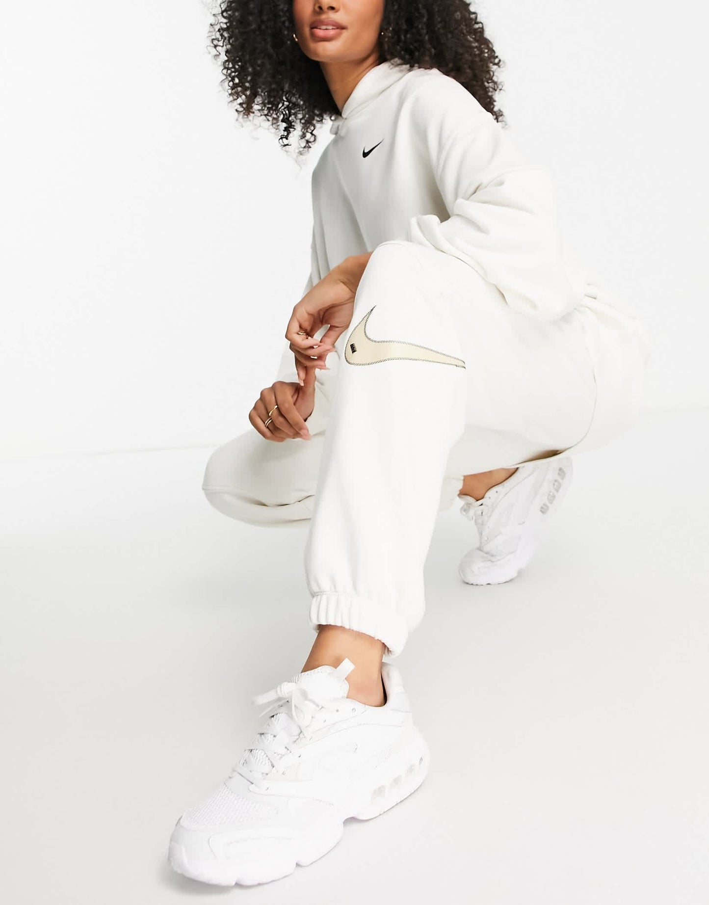 Nike Swoosh fleece joggers in phantom white