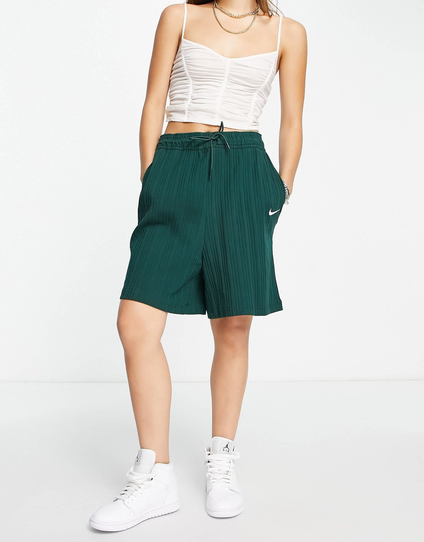 Nike mini swoosh ribbed jersey baller shorts in pro green
