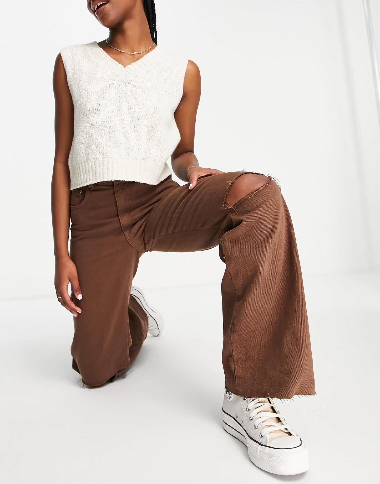 Stradivarius 90's dad jean in chocolate brown