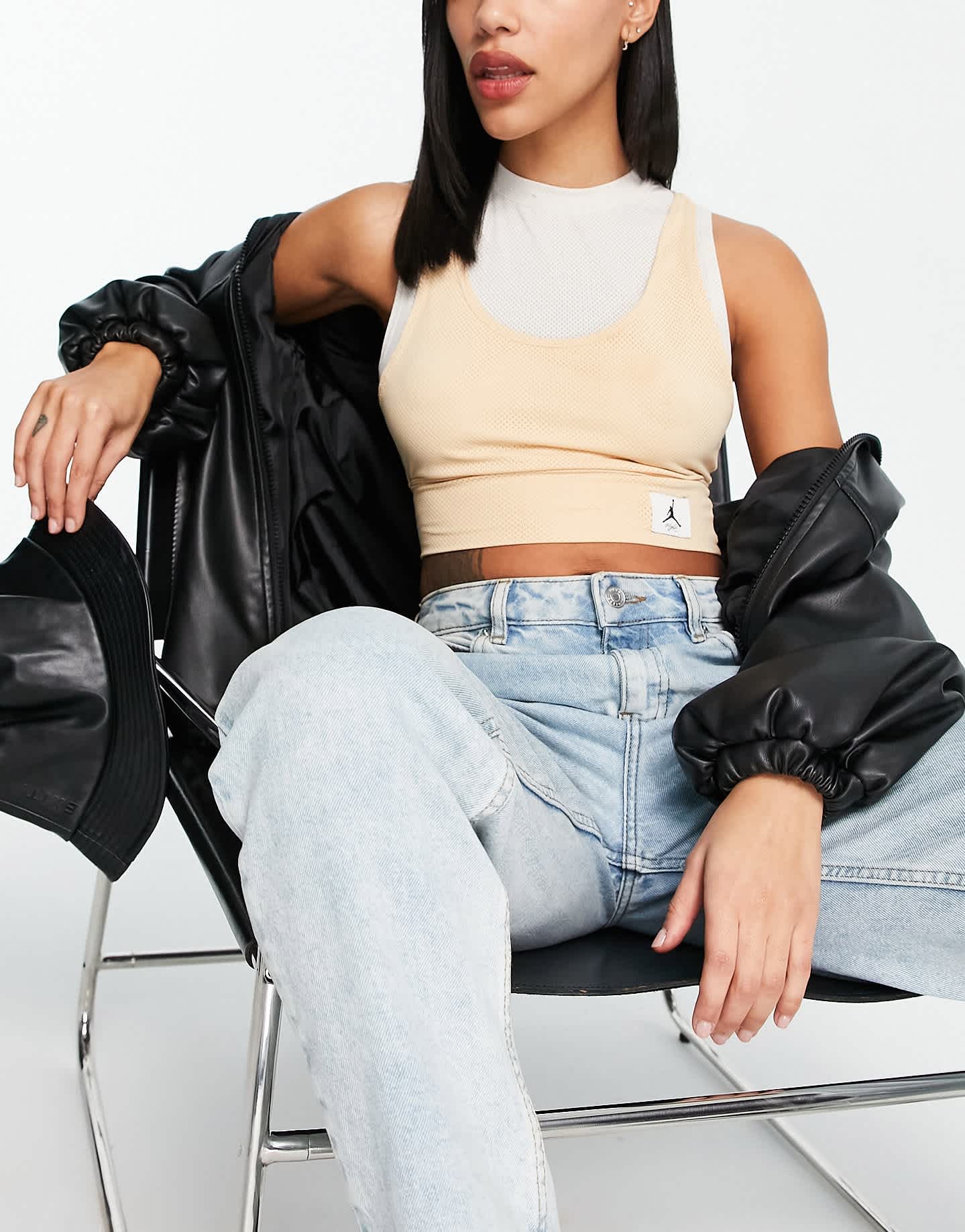 Jordan essential layered crop top in off white and beige