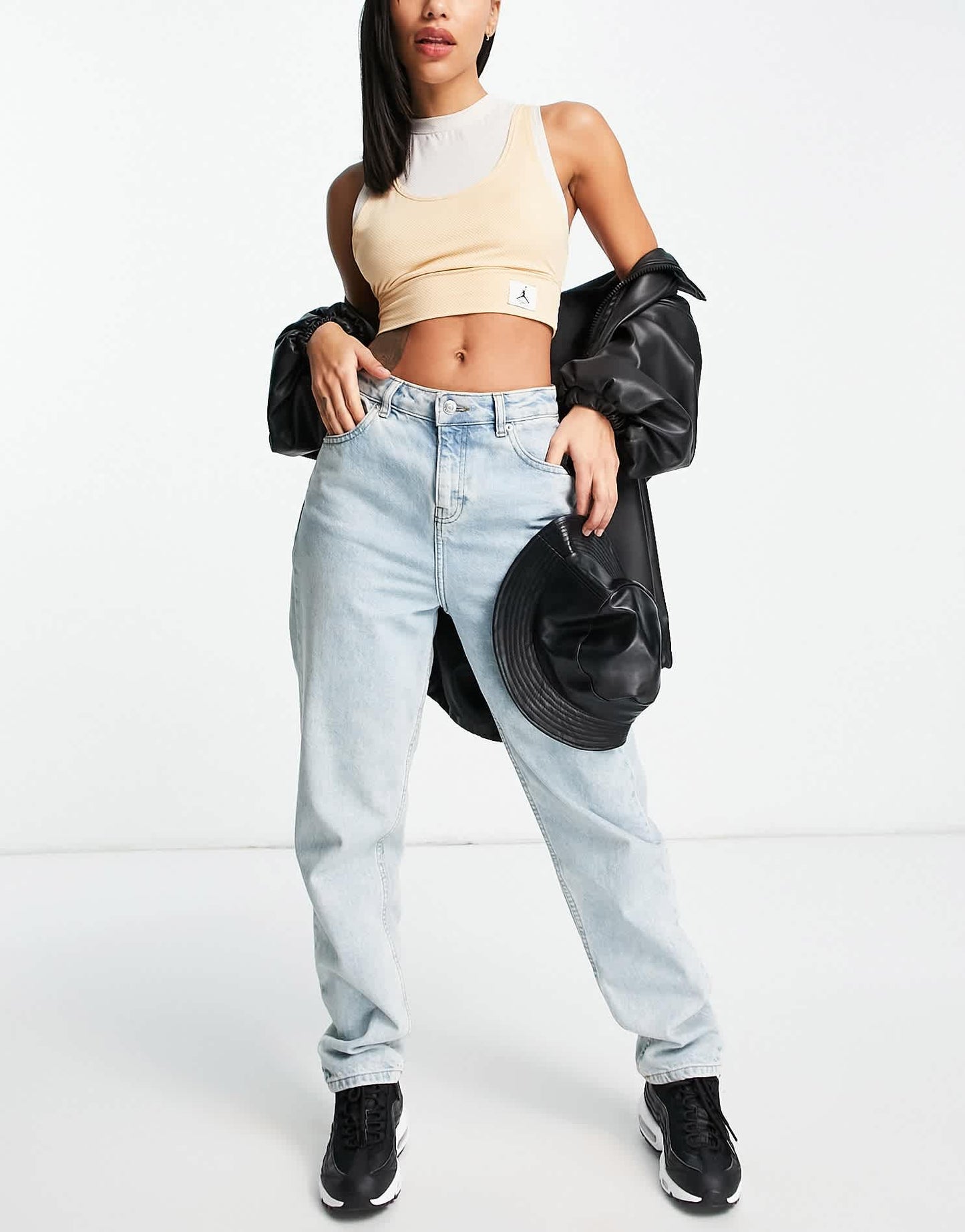 Jordan essential layered crop top in off white and beige