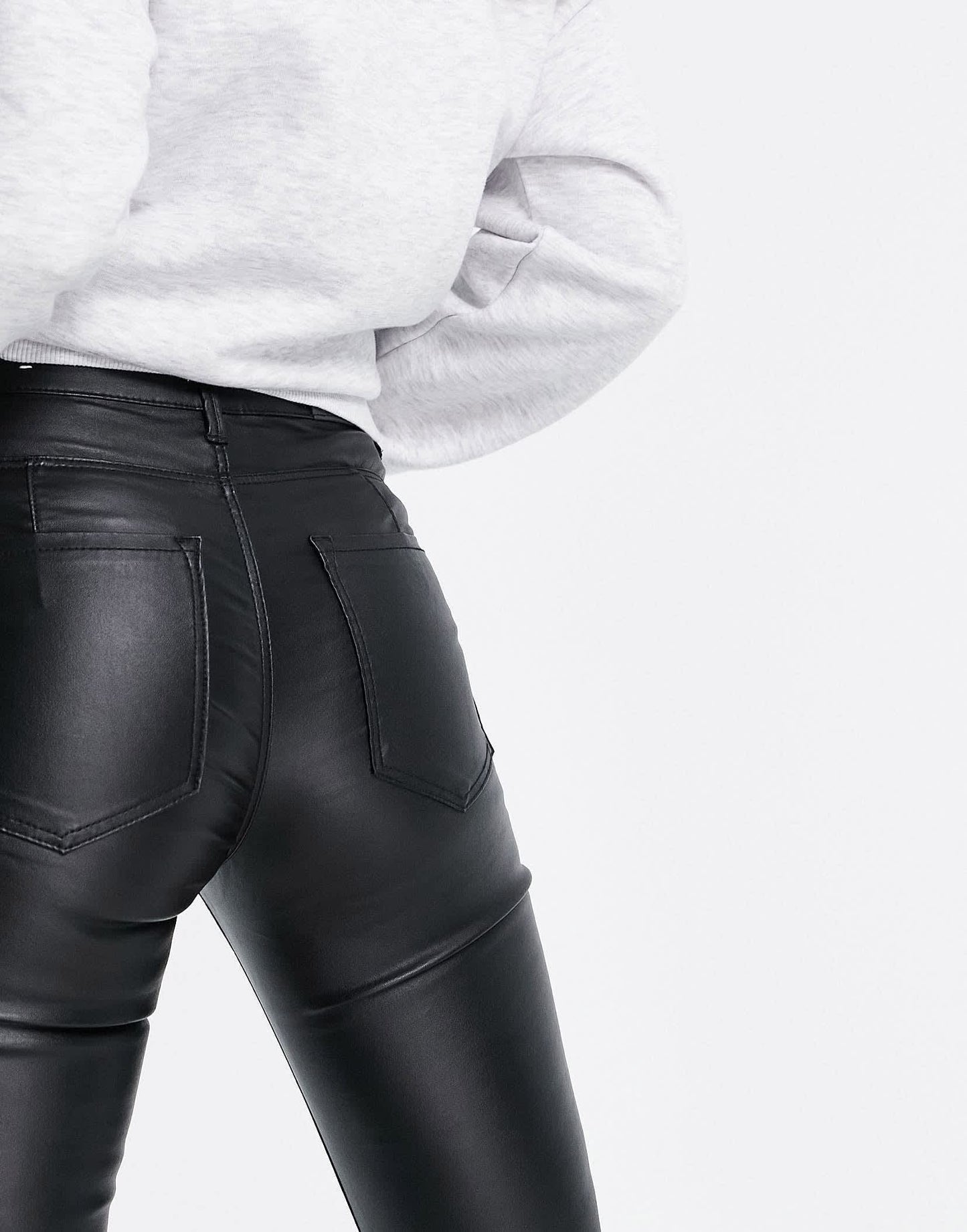 Stradivarius Tall coated push up jean in black