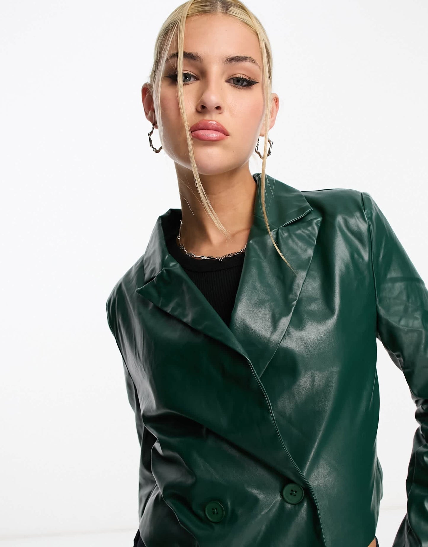 Heartbreak PU cropped blazer co-ord in teal