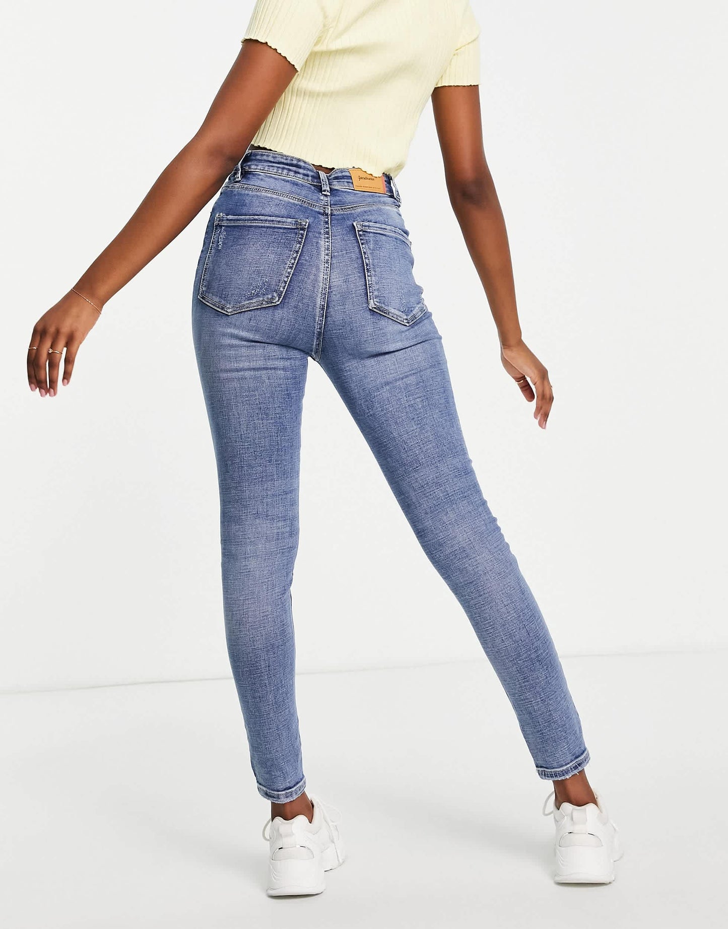 Stradivarius super high waist skinny jeans in medium blue