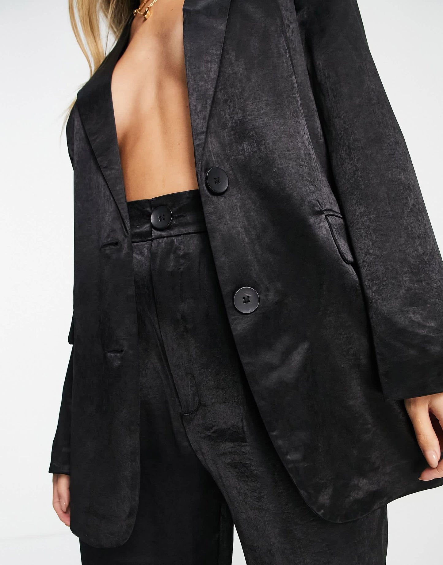 Stradivarius satin trousers in black