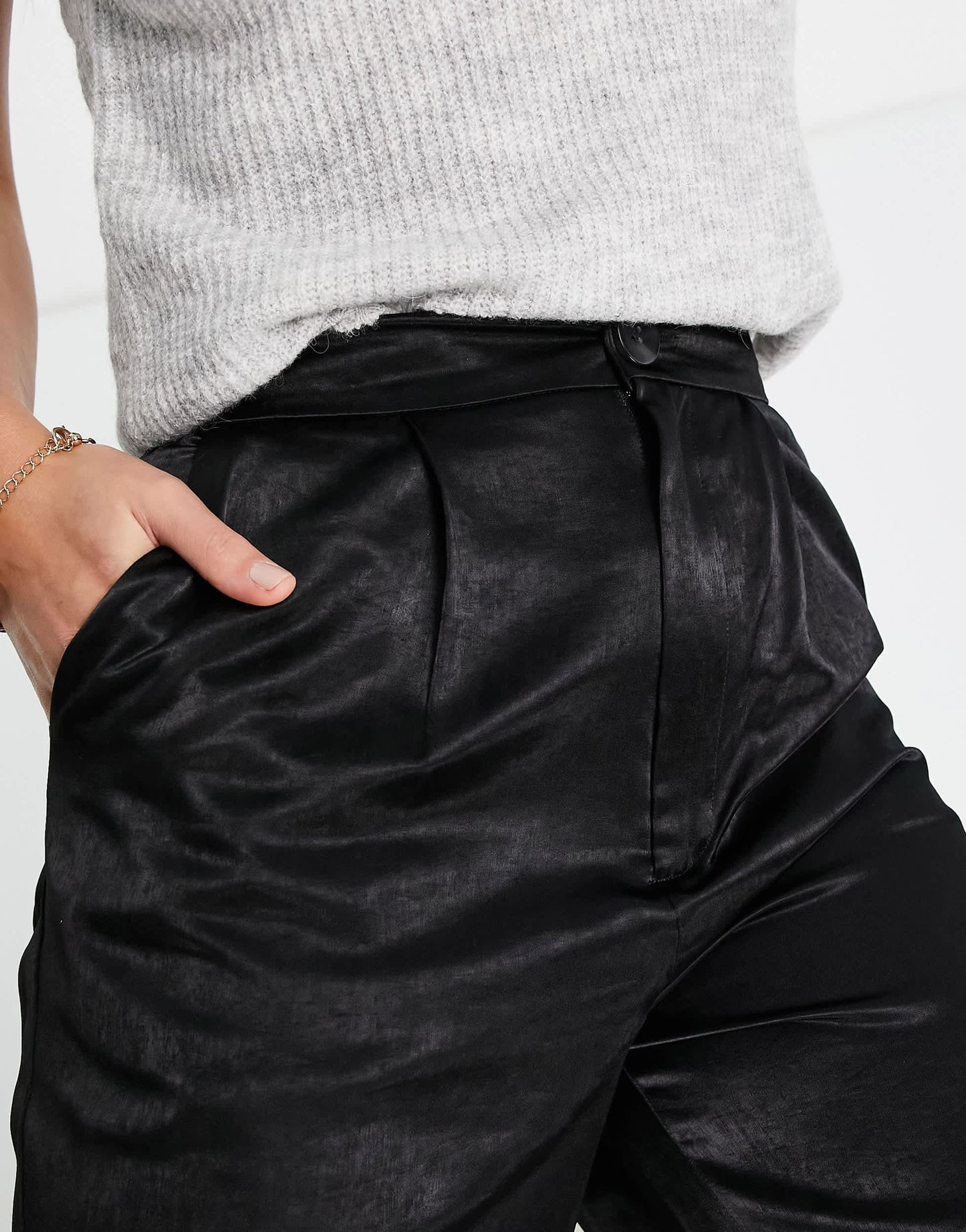 Stradivarius Tall satin trousers in black