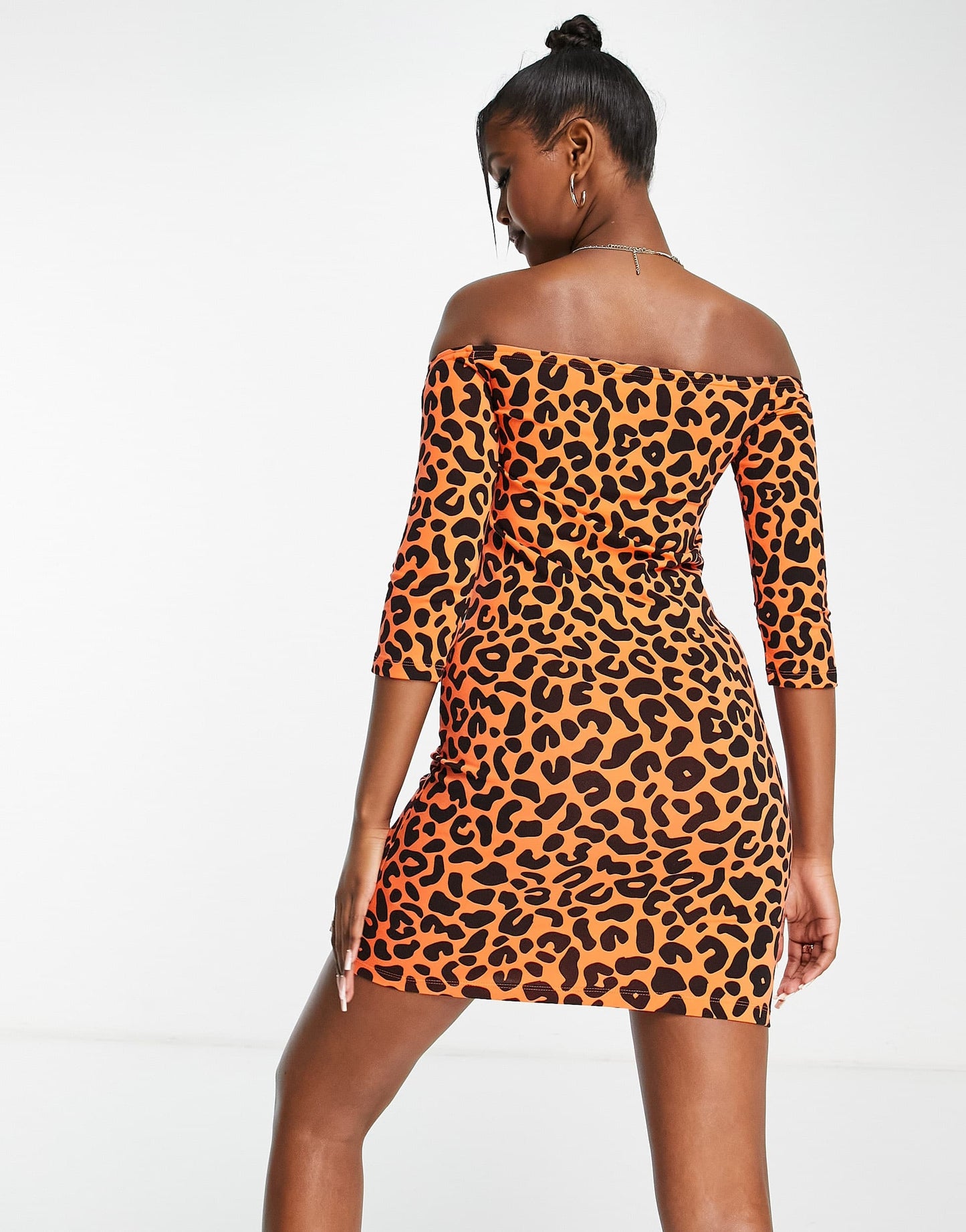 adidas Originals x Rich Mnisi all over leopard print bardot dress in orange
