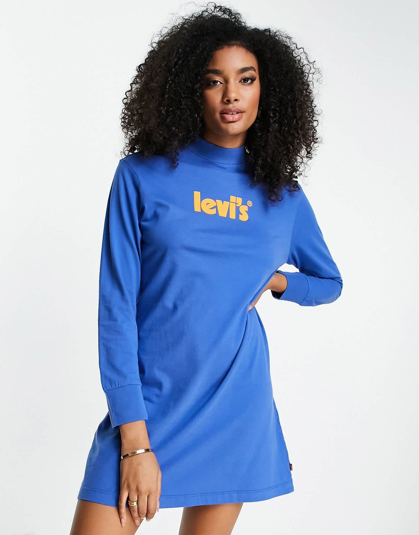 Levi's poster logo mock neck jersey dress in blue