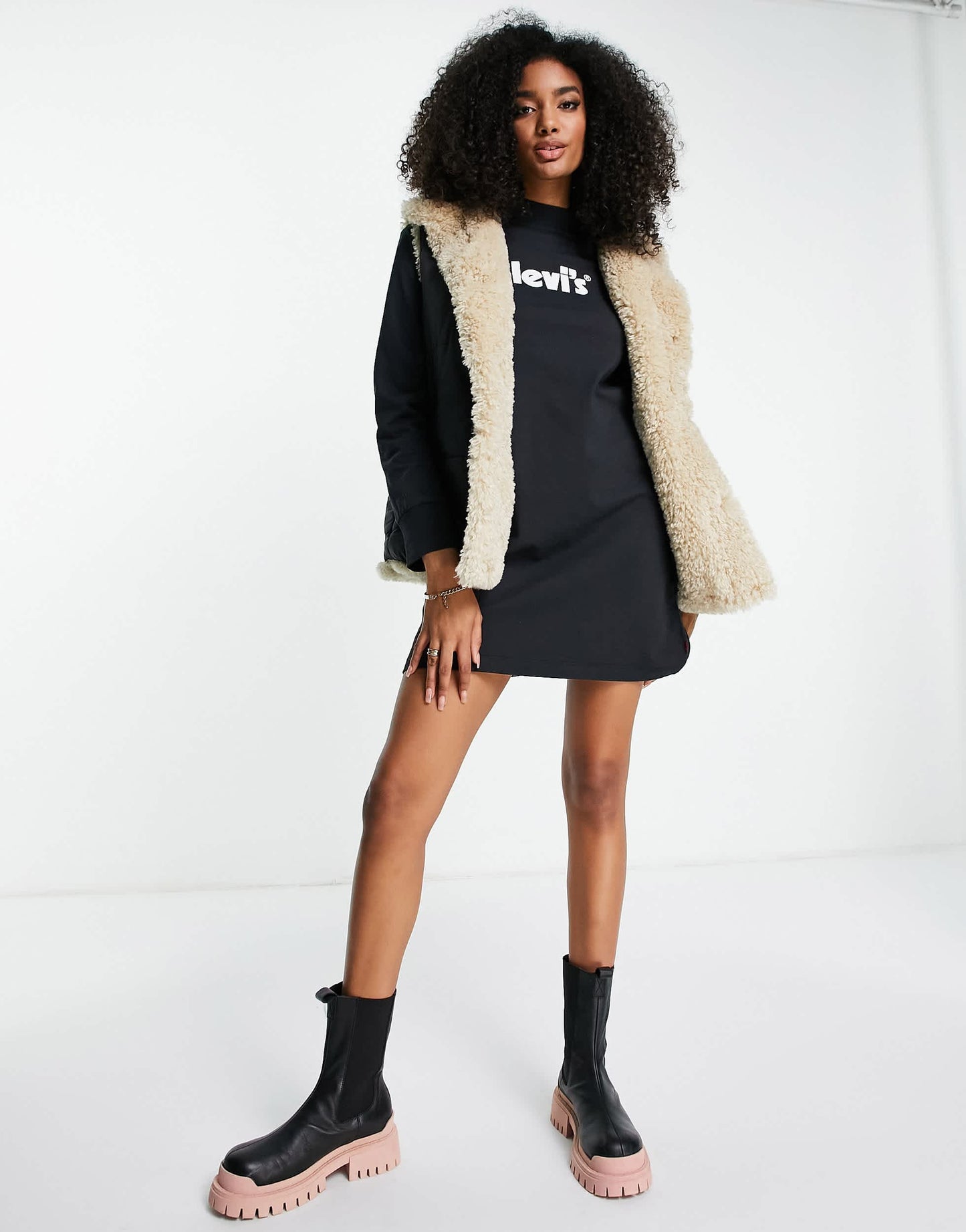 Levi's poster logo mock neck jersey dress in black