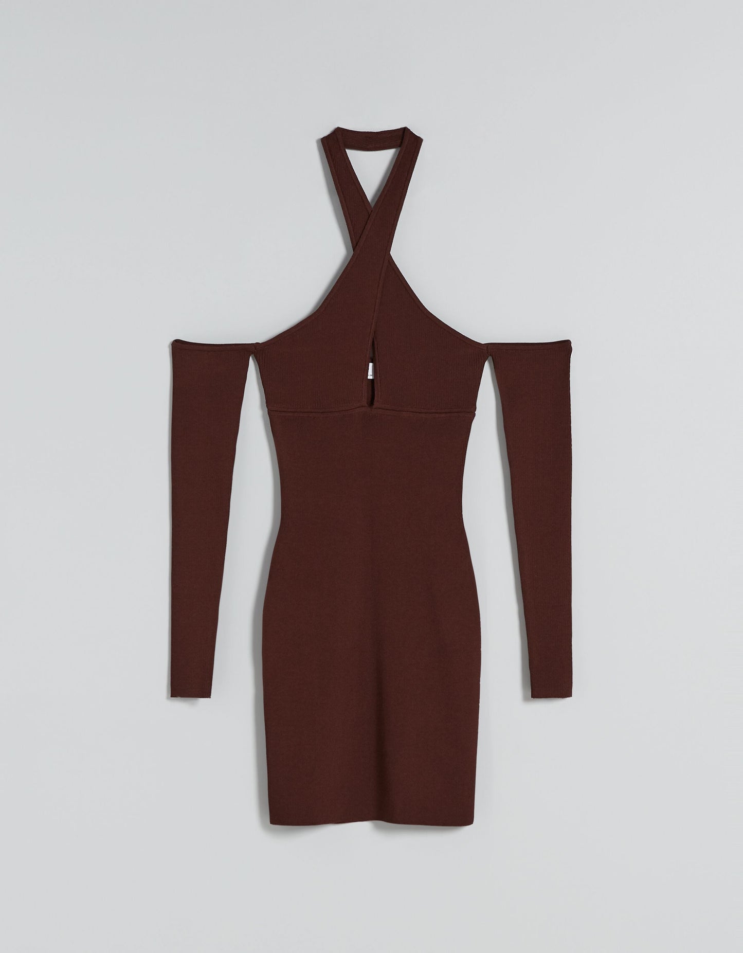 Bershka halter neck detail cut out mini dress in brown