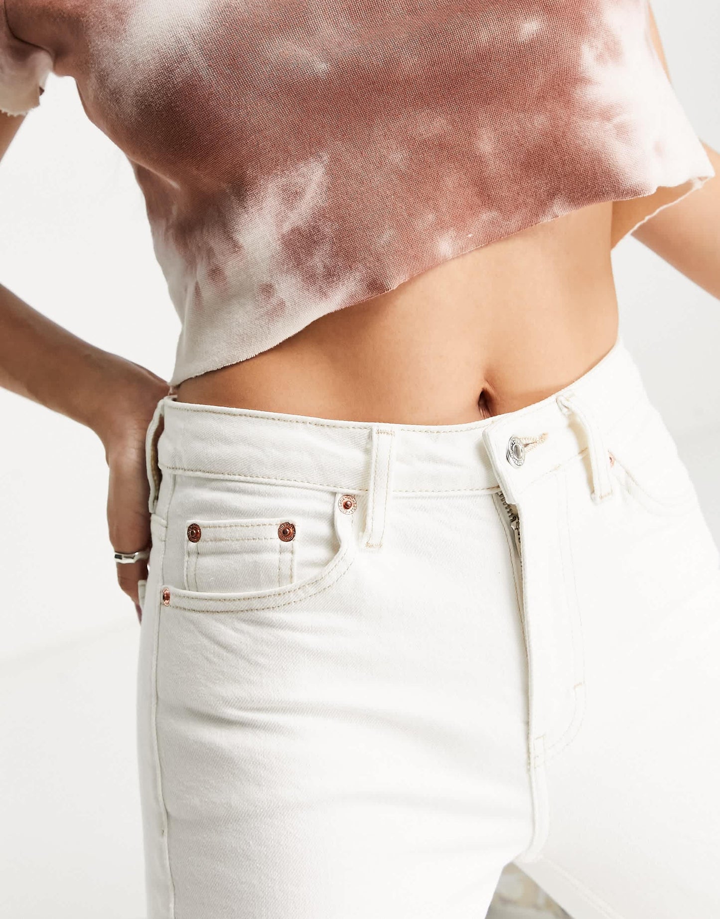 Topshop mid rise straight cropped jean with raw hems in white