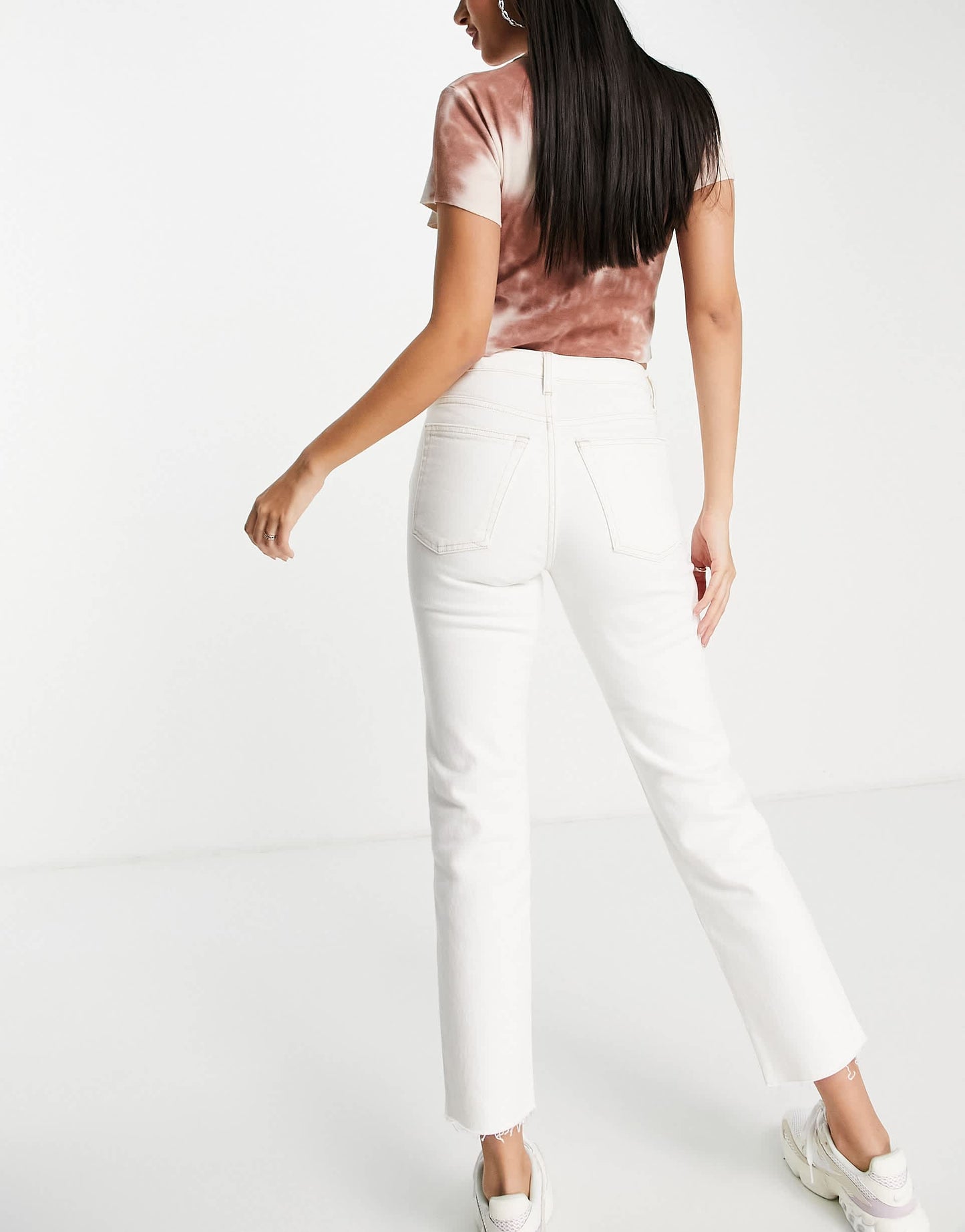 Topshop mid rise straight cropped jean with raw hems in white