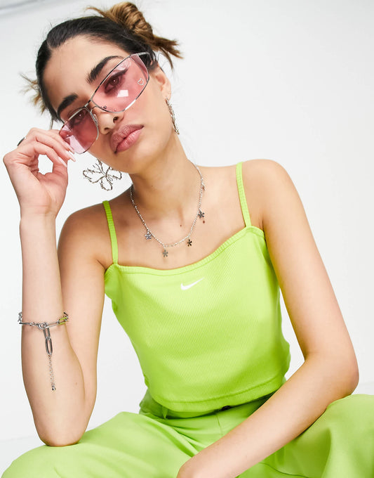 Nike Essential mini swoosh ribbed cropped cami in atomic green
