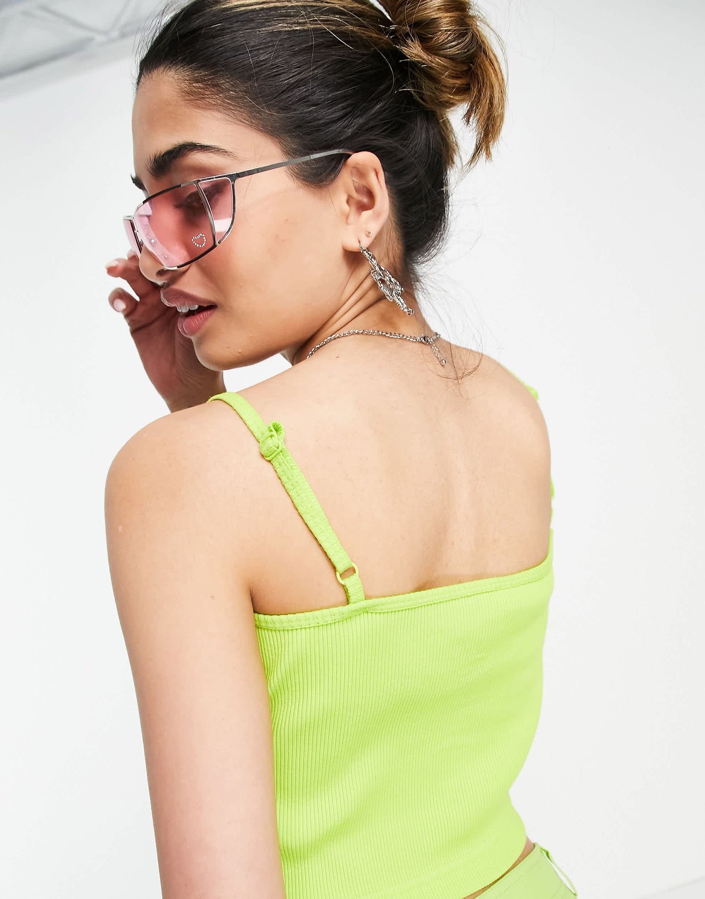 Nike Essential mini swoosh ribbed cropped cami in atomic green