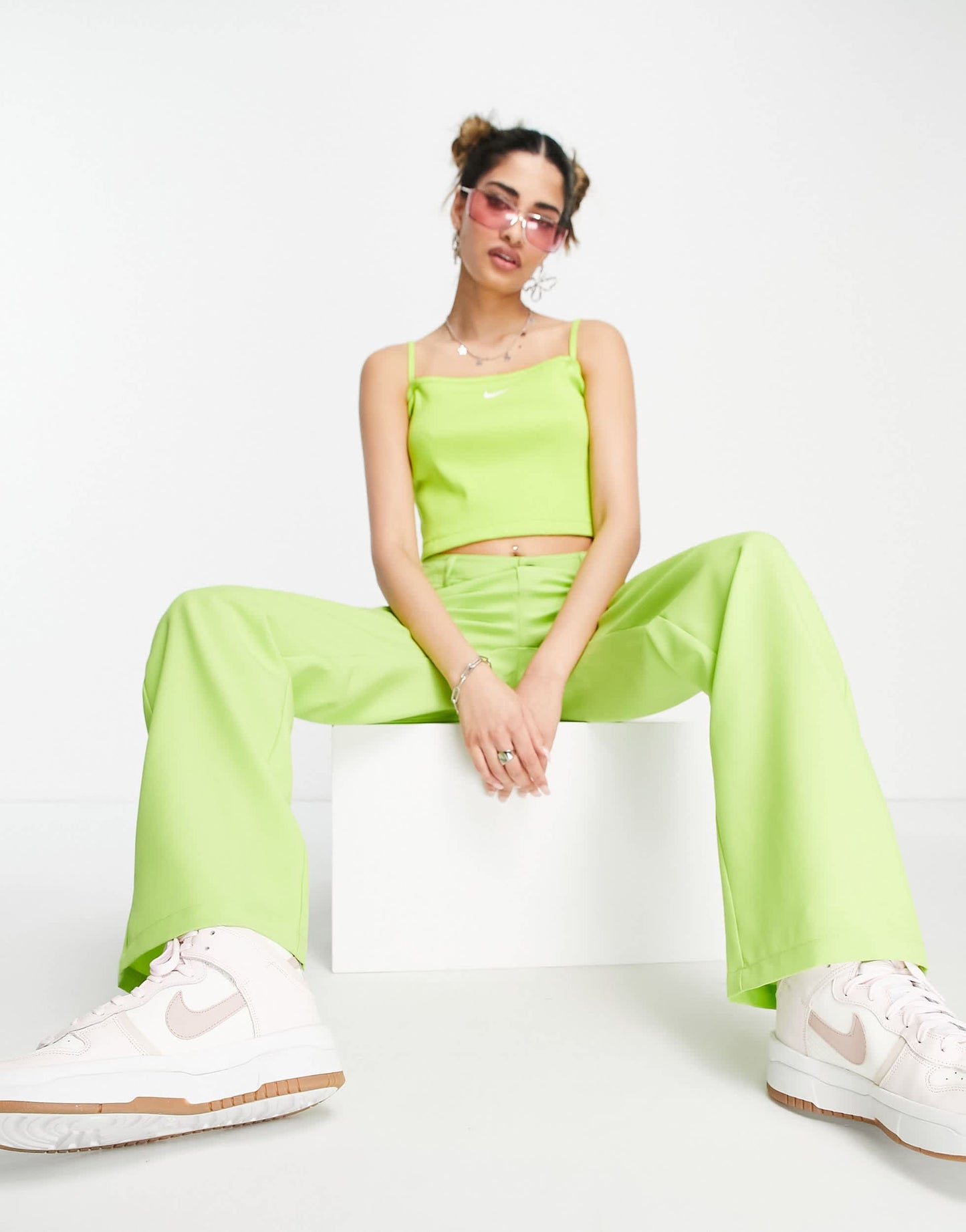 Nike Essential mini swoosh ribbed cropped cami in atomic green