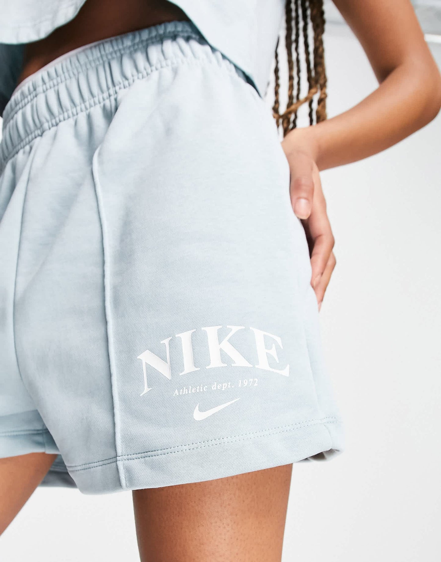 Nike Essential retro drawstring fleece shorts in ocean blue