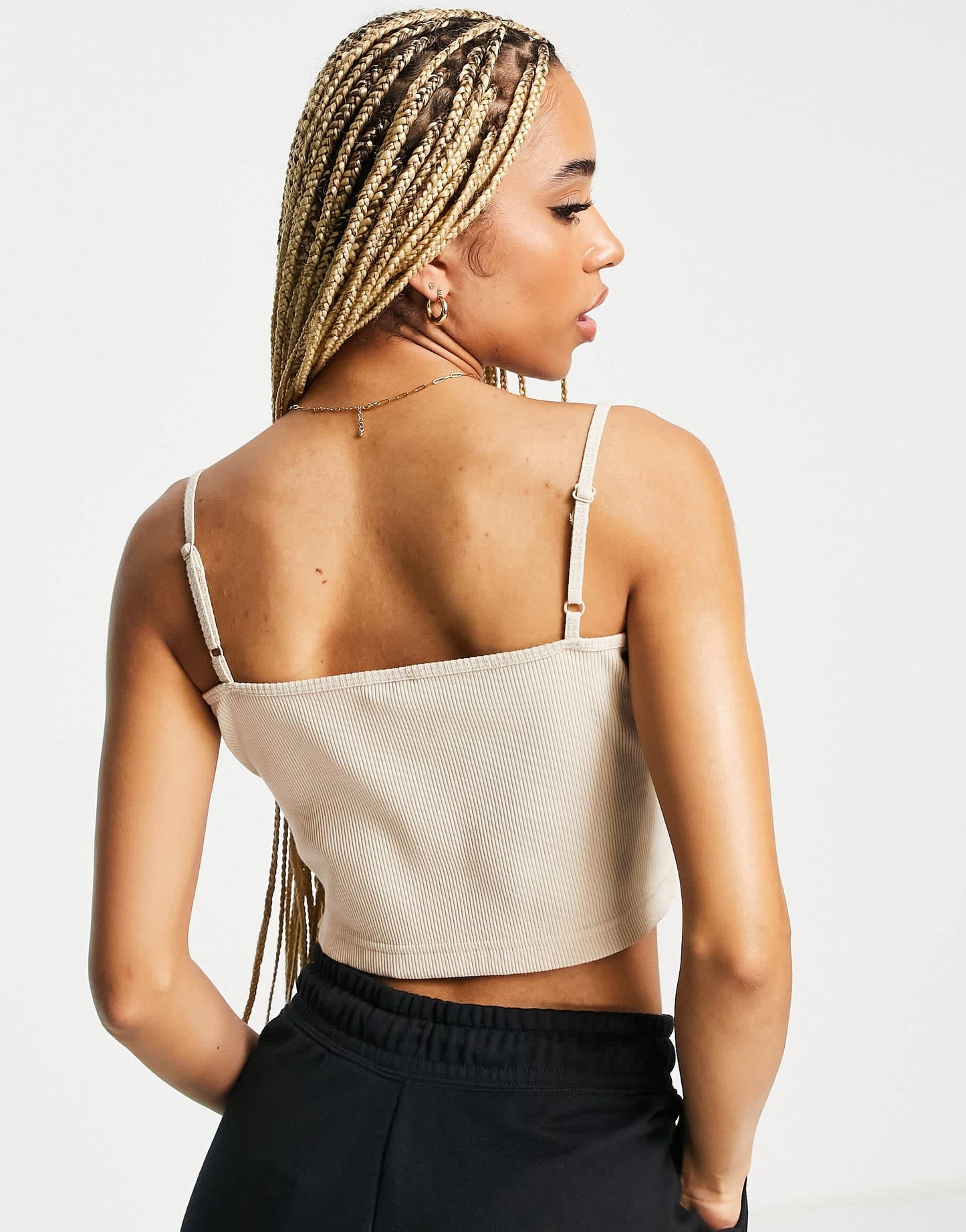 Nike Essential mini swoosh ribbed cropped cami in sanddrift beige