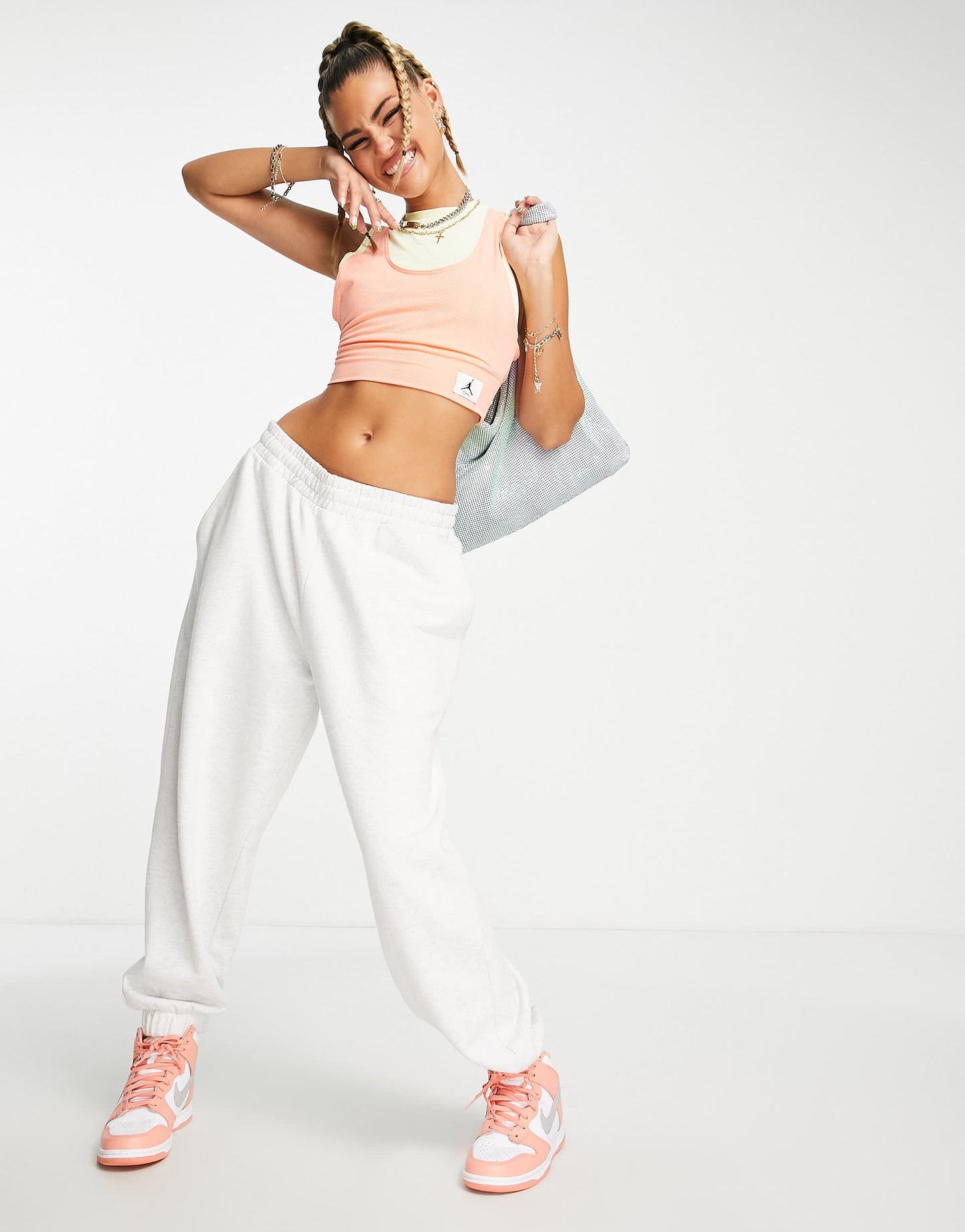 Jordan essential layered crop top in crimson bliss and yellow