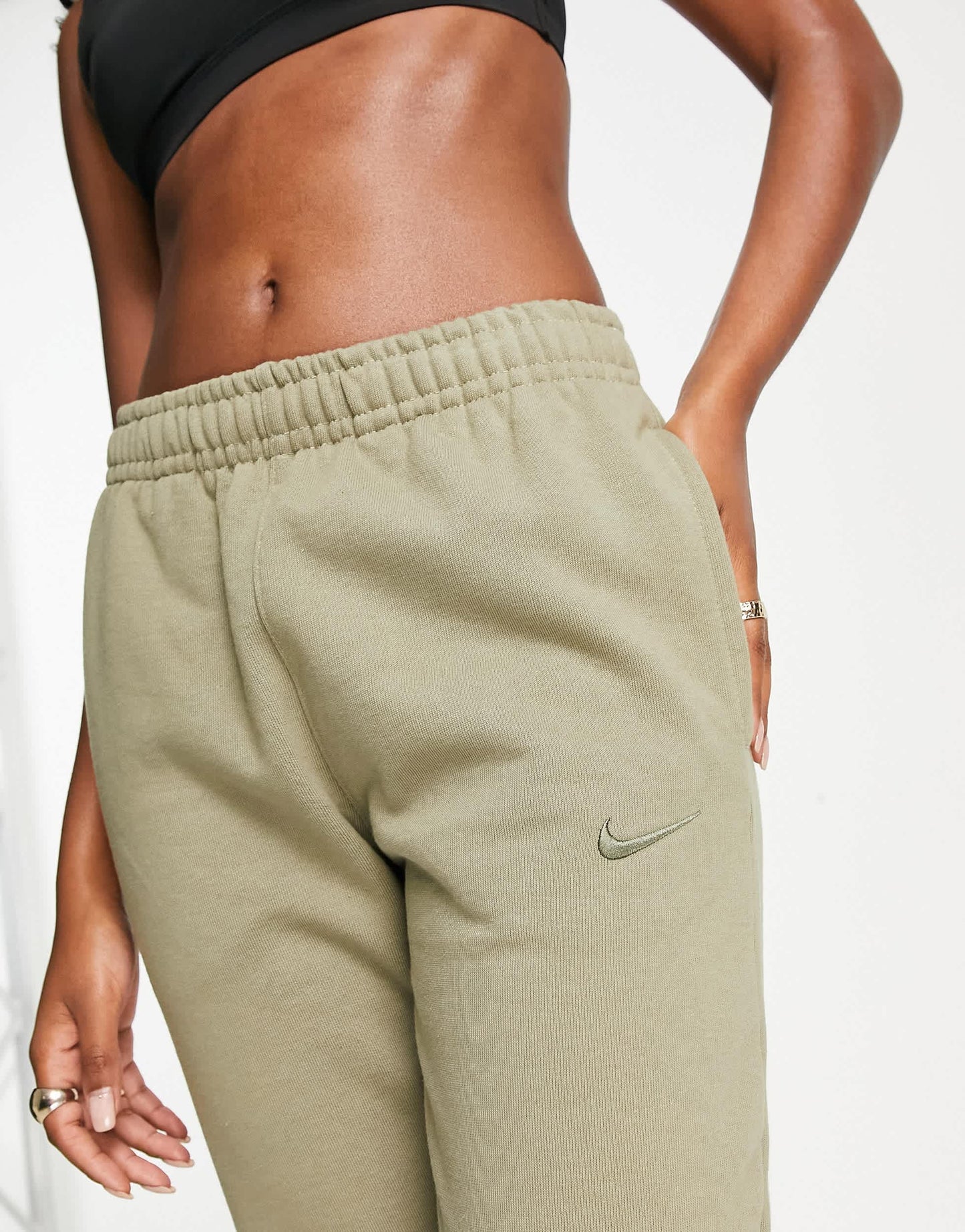 Nike unisex cuffed fleece joggers in olive green