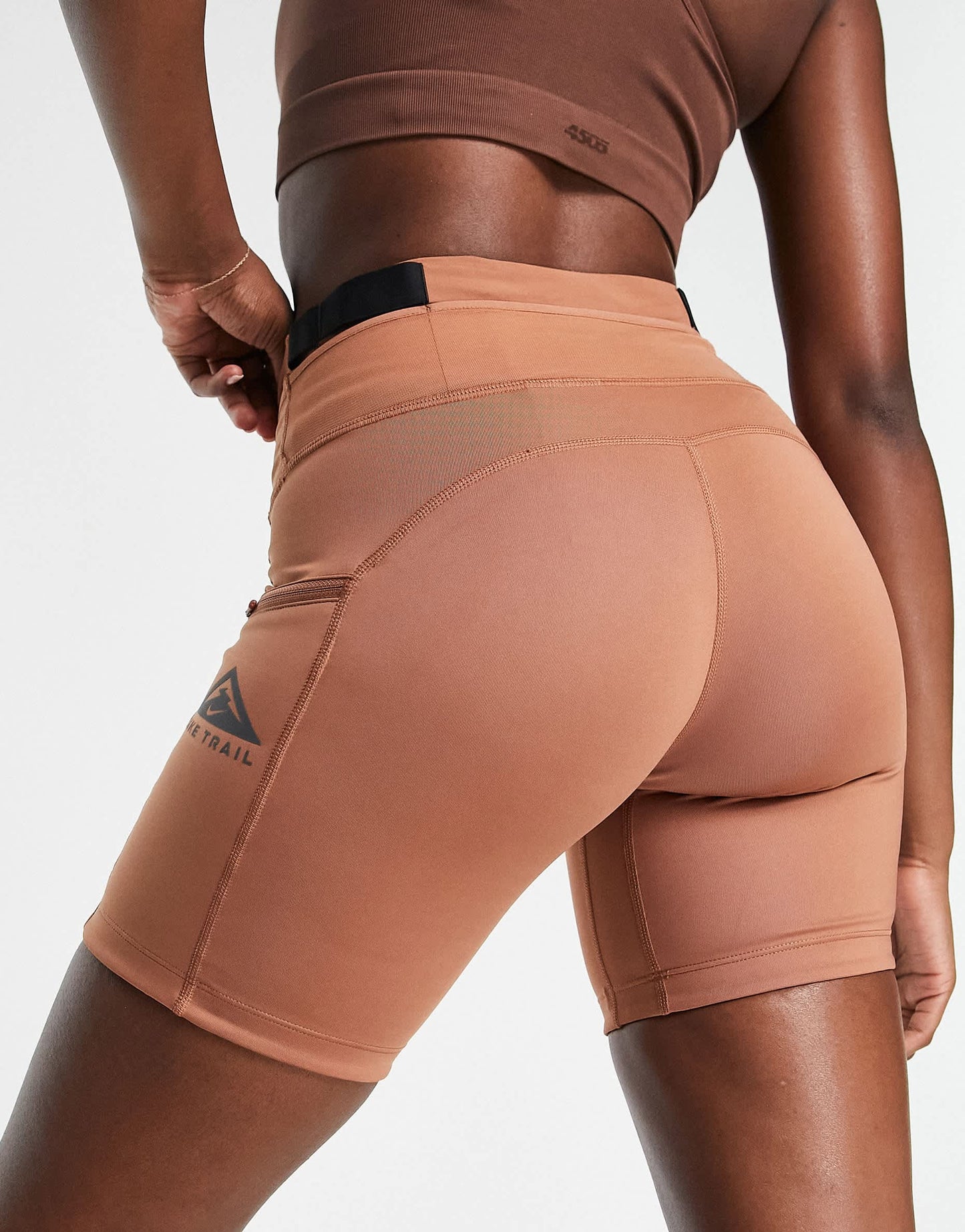 Nike Running Trail epic luxe booty leggings shorts in beige