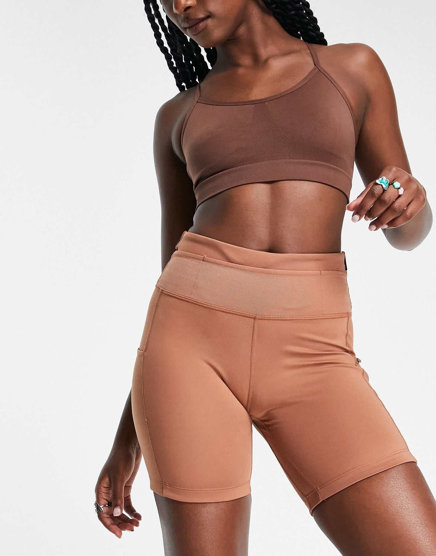 Nike Running Trail epic luxe booty leggings shorts in beige