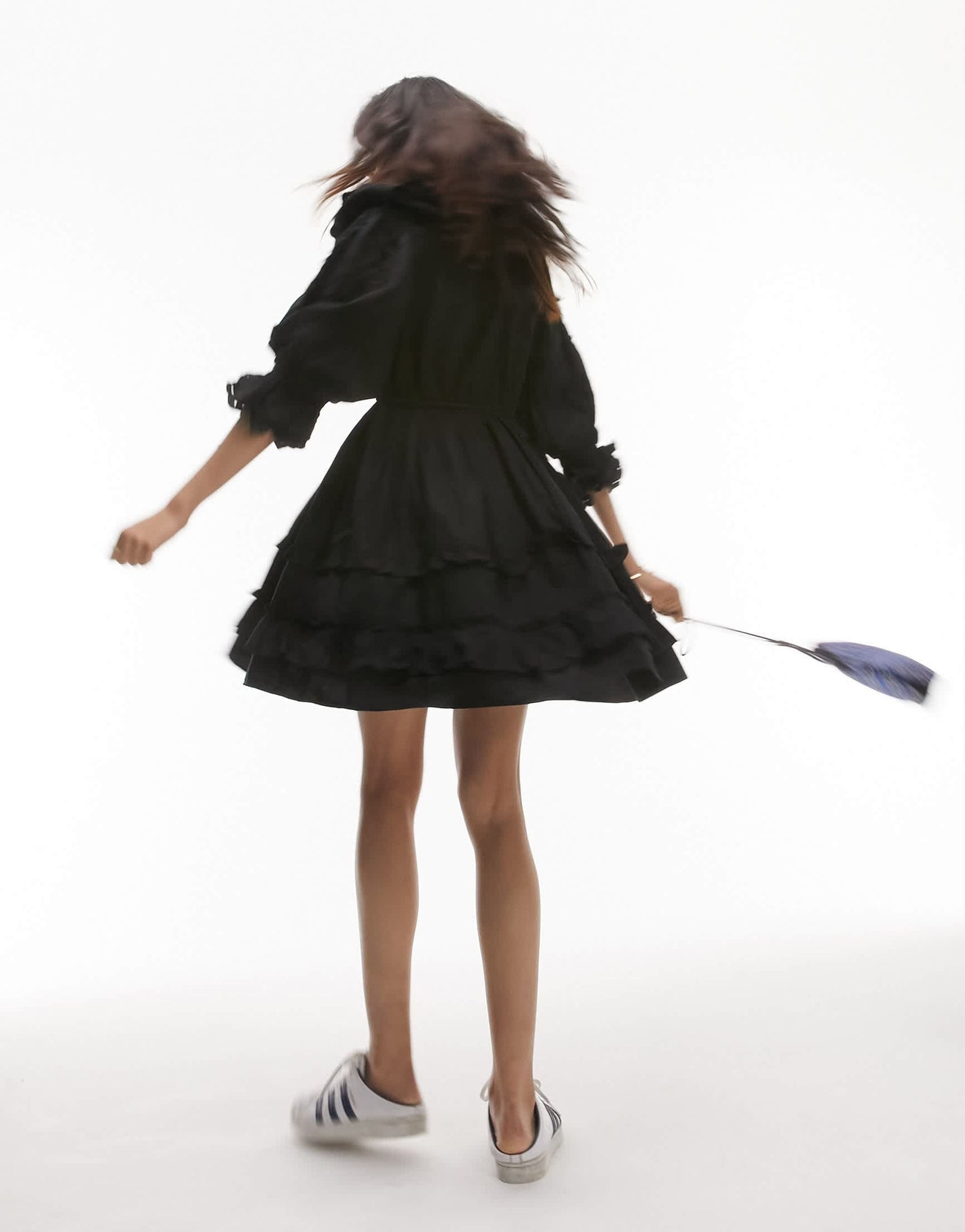 Topshop ruffle broderie mini dress in black
